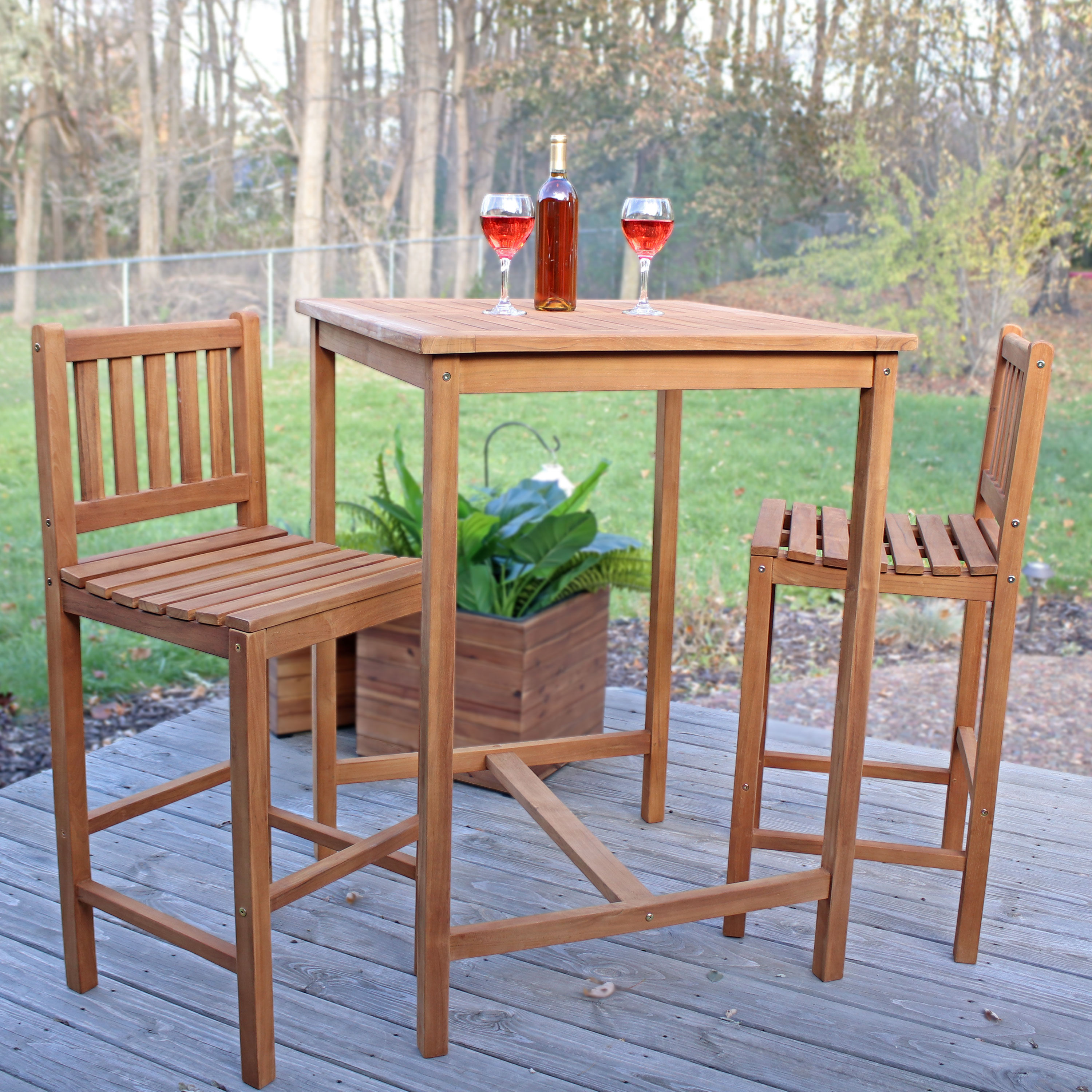 thumbnail video image 2 of Sunnydaze 3-Piece Teak Patio Dining Set, 2 of 7
