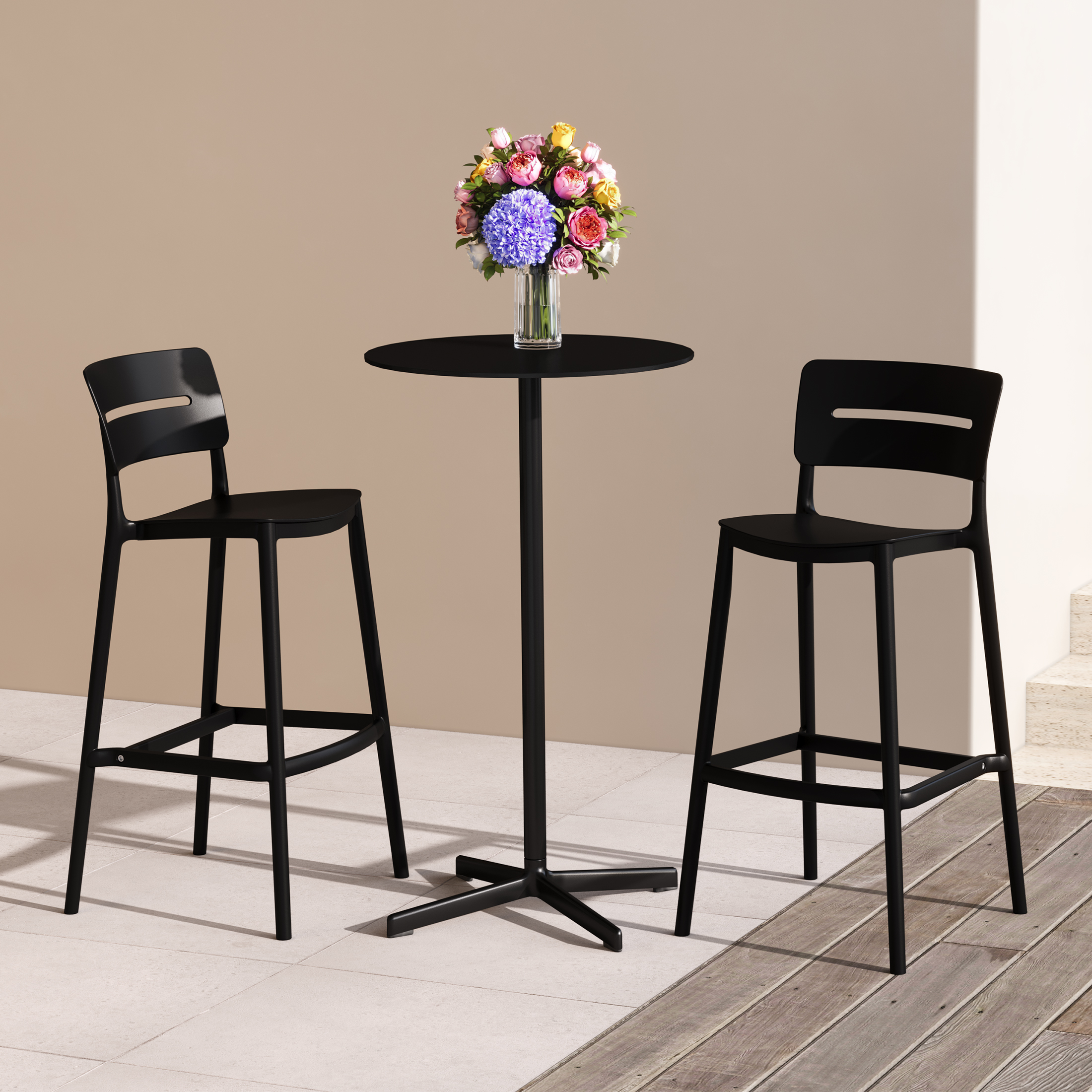 thumbnail video image 2 of WestinTrends Playa Stackable Polypropylene Resin Plastic Outdoor Patio Bar Stools (Set of 2), White, 2 of 16