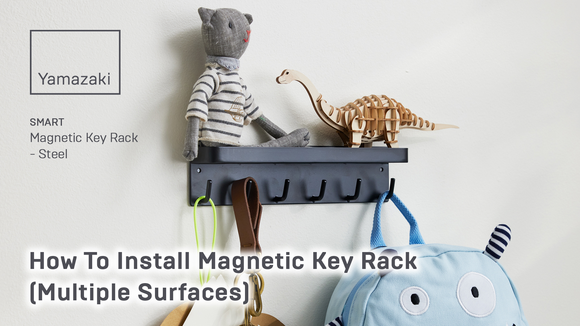 thumbnail video image 2 of Yamazaki Home  Magnetic Key Rack, Steel, Holds 4.4 lbs - L 1.77 x W 9.65 x H  2.36 inches Black, 2 of 8