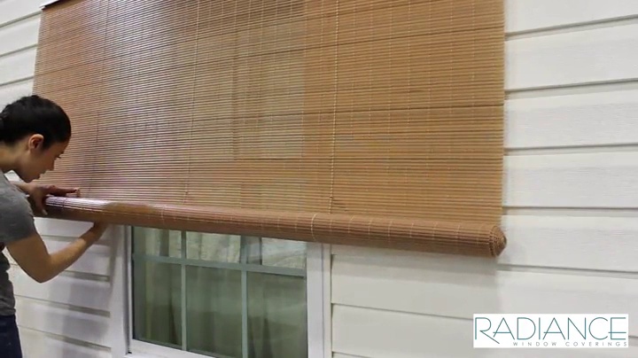 thumbnail video image 2 of Radiance Cordless Bamboo Blinds, Cordless Blinds for Porch, Patio and Interiors, Cocoa, 72" x 72", 2 of 7