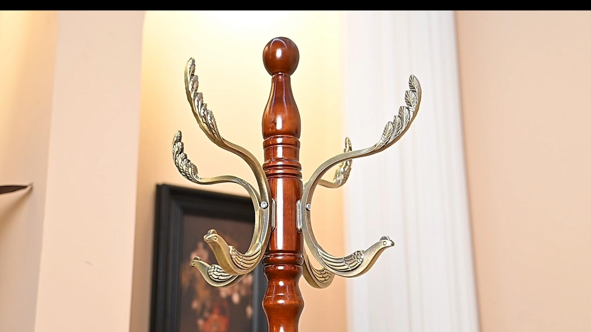 thumbnail video image 2 of Wooden Coat Rack Stand, Vintage Natural Birch Wood Coat Racks Freestanding, Solid Coat Tree Stand with 14 Hooks, Classic Sturdy Coat Racks Hall Tree for Entryway, Office, 2 of 9