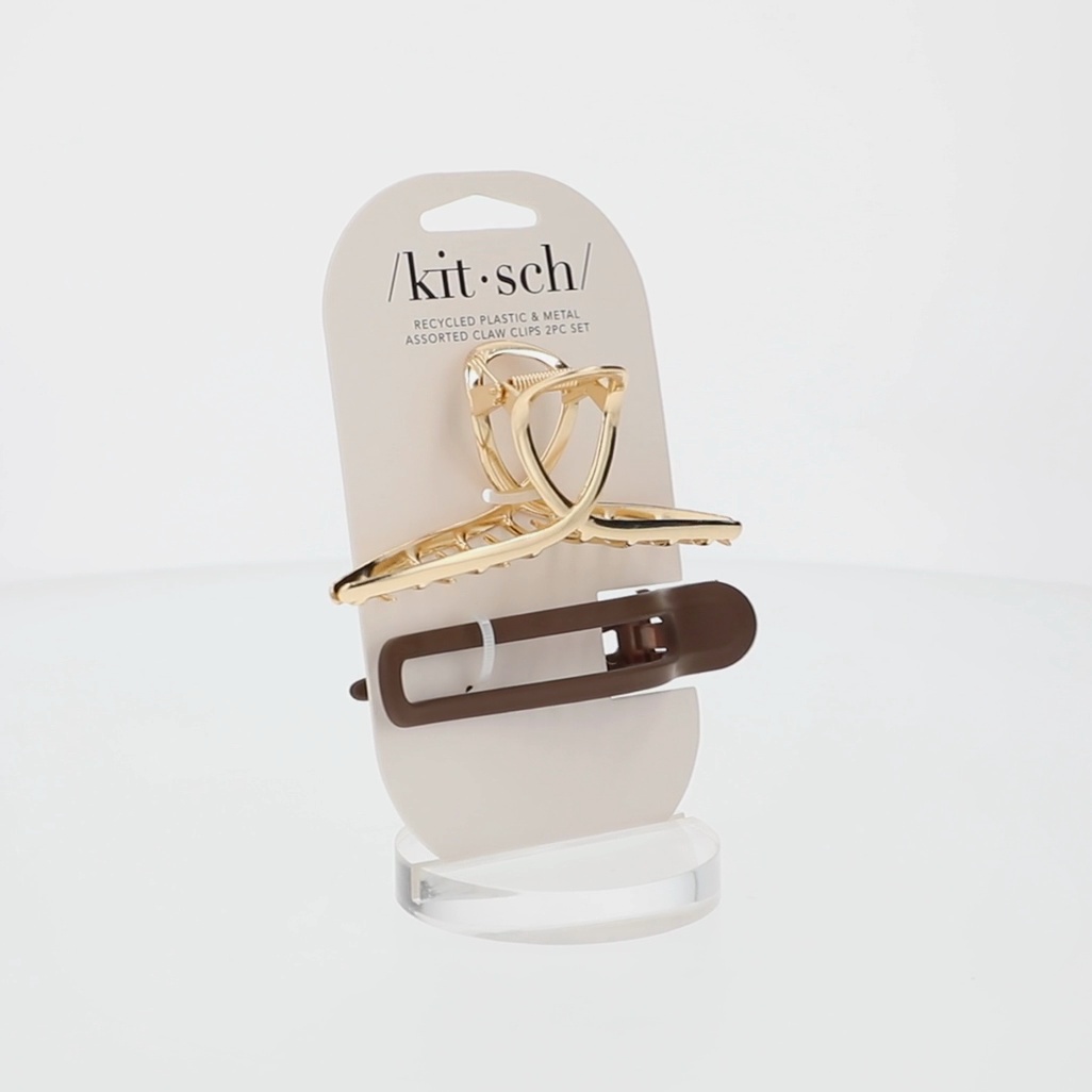 Kitsch Claw Clip Set 2pcs with Metal Loop & Flat Lay Curved Claw