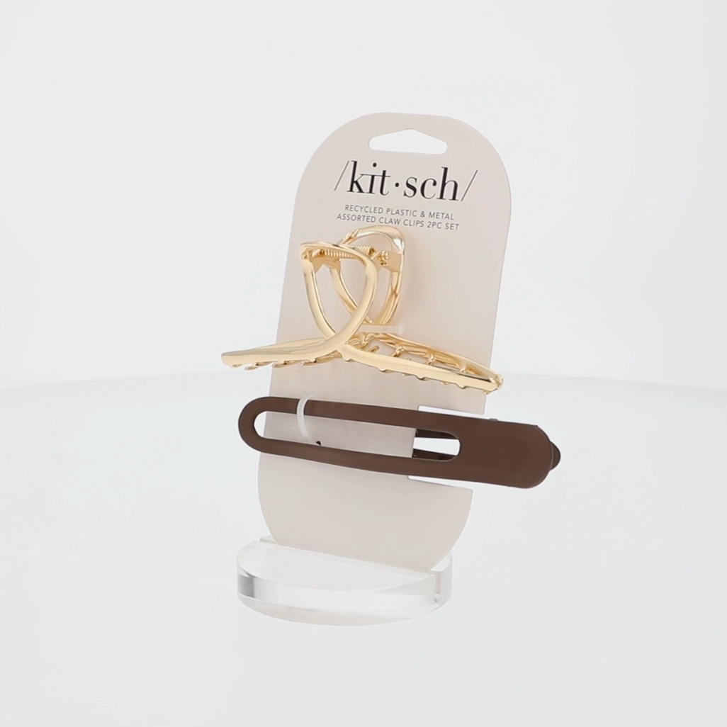 Kitsch Claw Clip Set 2pcs with Metal Loop & Flat Lay Curved Claw