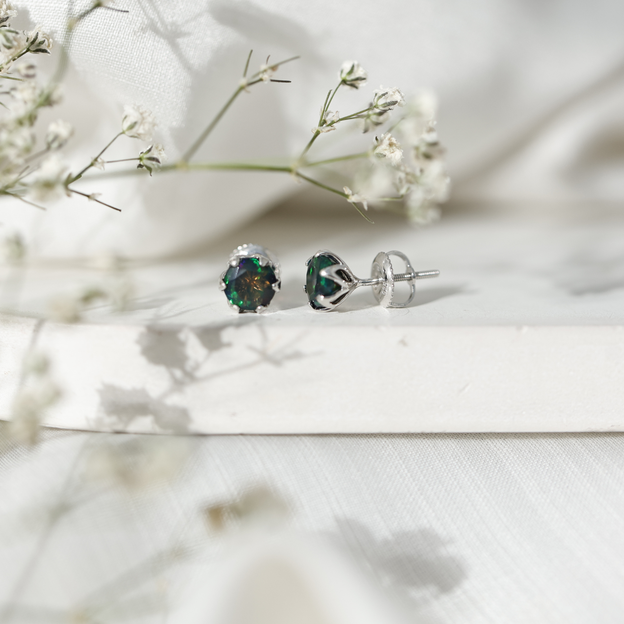thumbnail video image 2 of Rosec Jewels Black Opal Solitaire Stud Earrings - October Birthstone Earrings - 6 mm, 10K Yellow Gold, 2 of 9