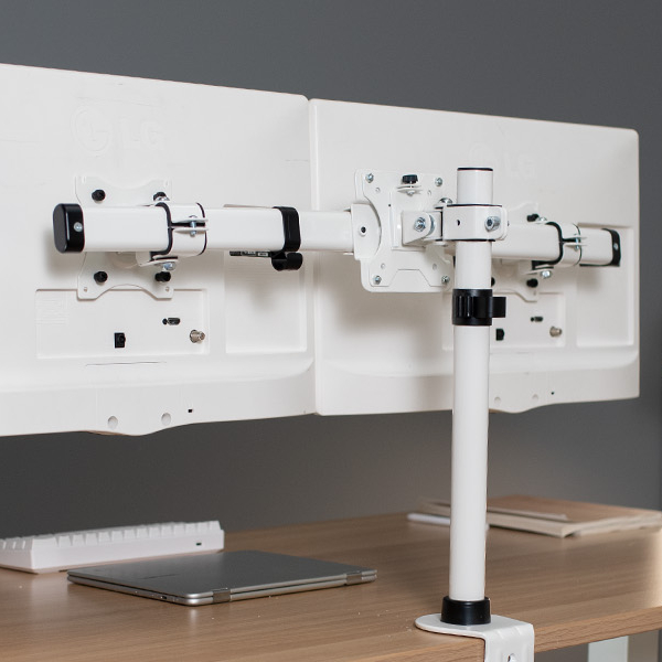 thumbnail video image 2 of Dual VESA Bracket Adapter Horizontal Assembly Mount, 2 Monitor Screens up to 27", 2 of 9