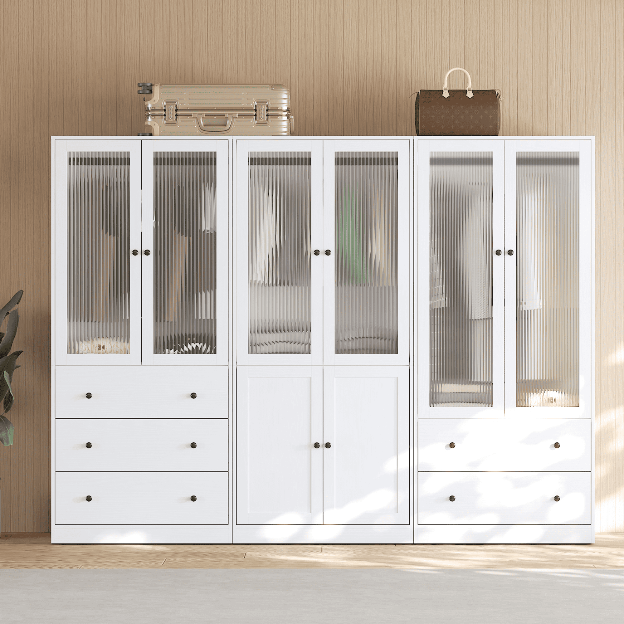 thumbnail video image 2 of RichYa Armoire Wardrobe Closet with 2 Drawers,Clothes Storage Cabinet with Hanging Rod,Closet Organizer for Bedroom,White(A), 2 of 11