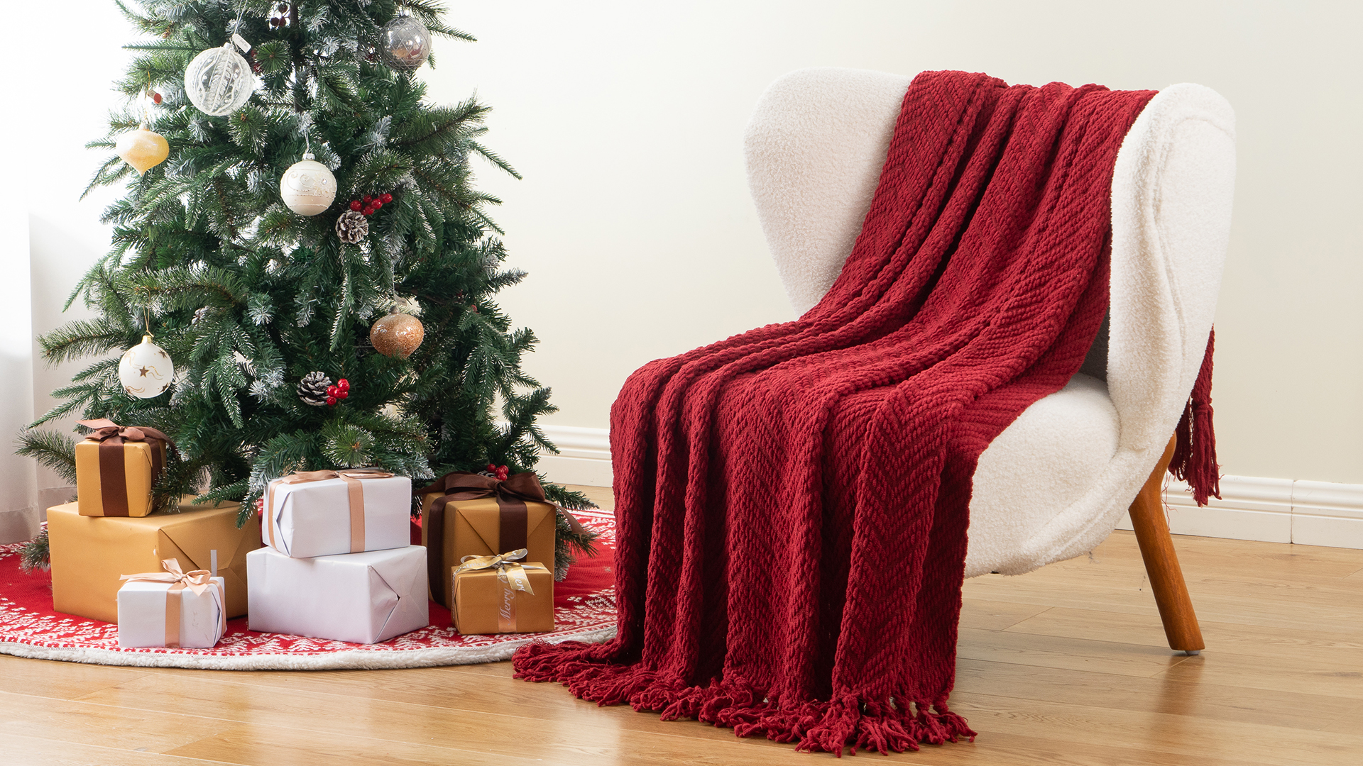 thumbnail video image 2 of Dark Red Throw Blanket for Couch,Christmas Red Herringbone Throws,Christmas Gifts,60"x80", 2 of 9