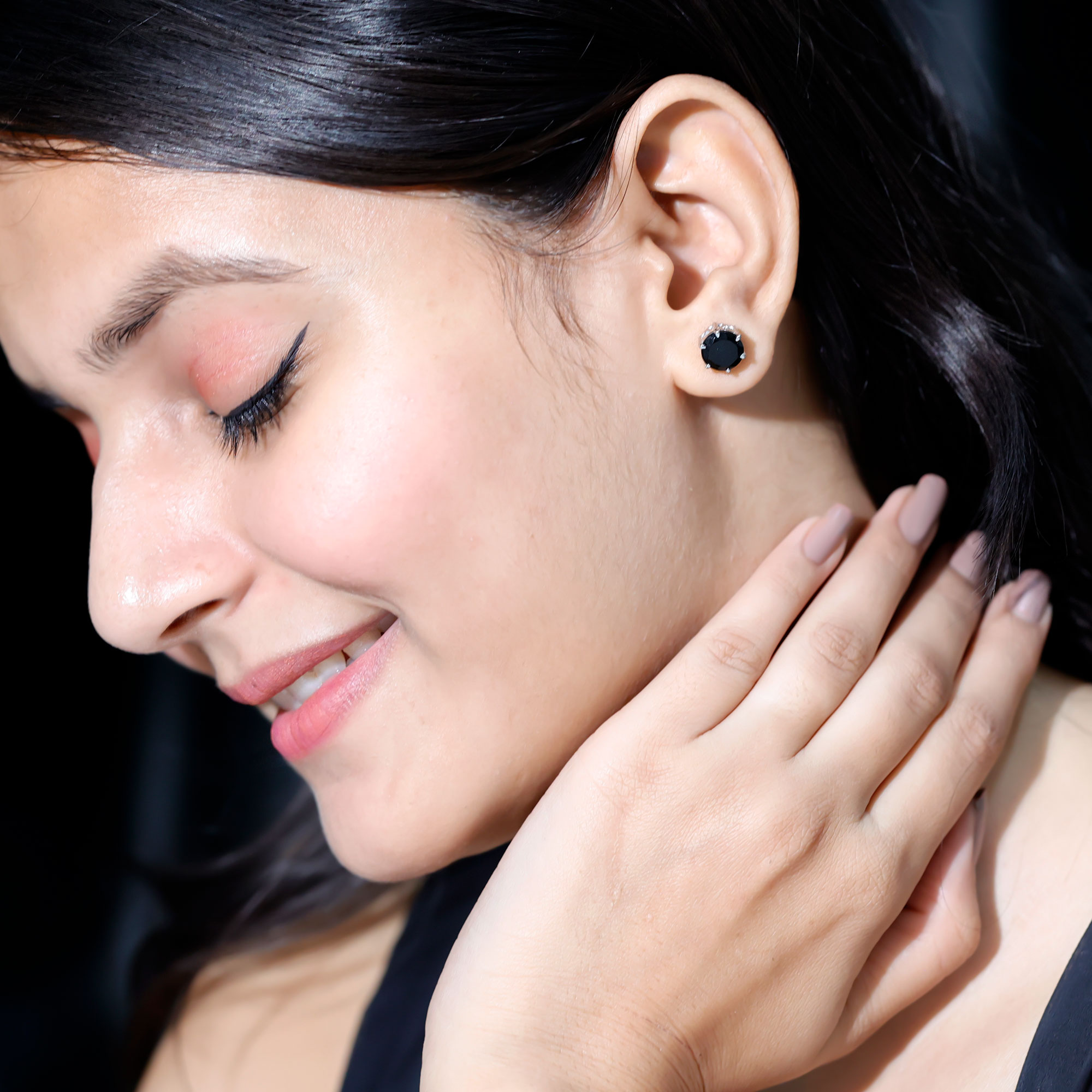 thumbnail video image 2 of Rosec Jewels Black Onyx Solitaire Stud Earrings - 8 mm (AAA Quality), 10K White Gold, 2 of 7