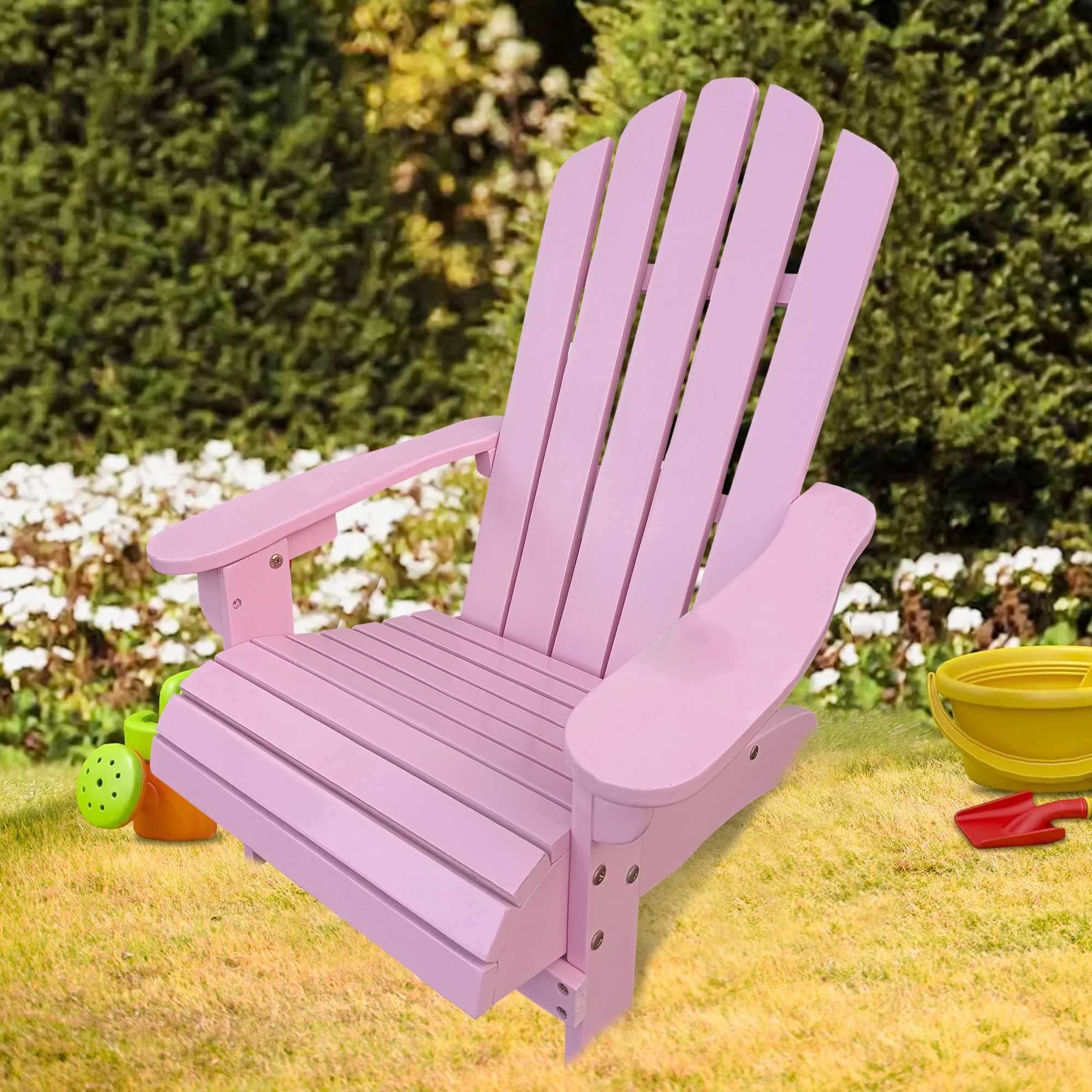 thumbnail video image 2 of JONPONY Children Outsunny Wooden Adirondack Chair, Ergonomic Design Patio Lawn Chair for Outside Deck Garden Backyard Balcony,Pink, 2 of 12
