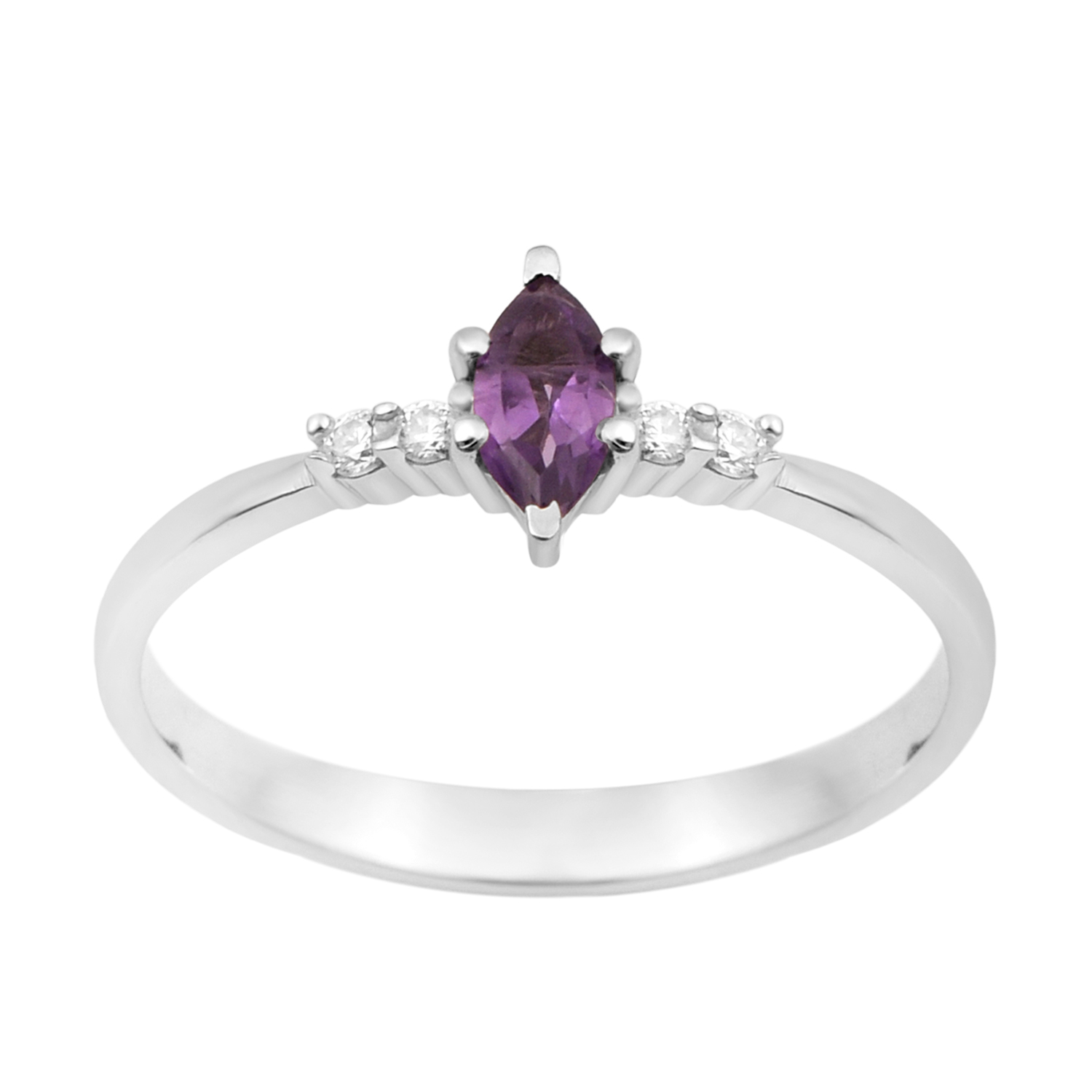 thumbnail video image 2 of 6x3mm Marquise Shape Amethyst Gemstone 925 Sterling Silver Solitaire Side Accents Women Gift Ring, 2 of 7