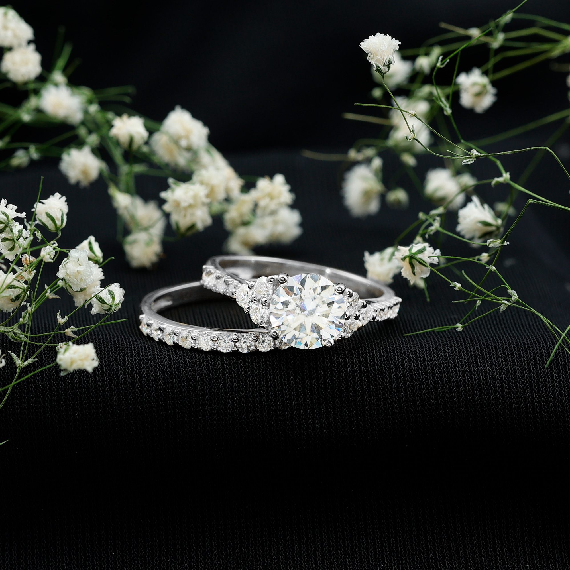 thumbnail video image 2 of Rosec Jewels Certified Moissanite Wedding Ring Set - 2 Carat Engagement Ring with Wedding Band - D-VS1 Quality Certified, 10K White Gold, US 10.50, 2 of 7