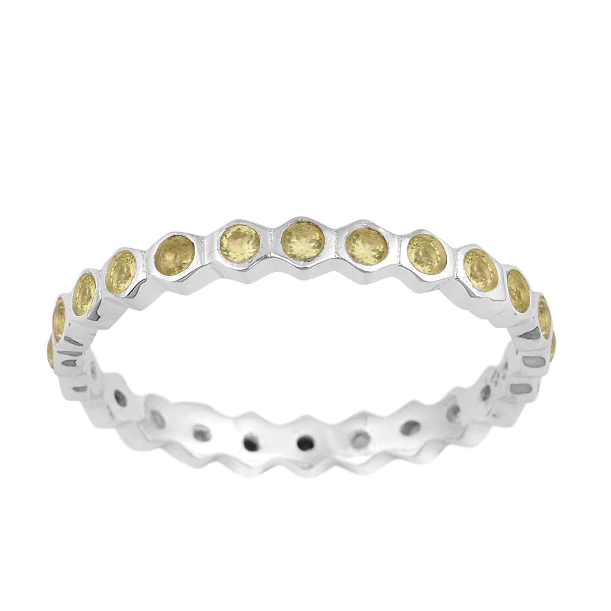 thumbnail video image 2 of 2mm Round Shape Peridot Gemstone 925 Sterling Silver Full Eternity Women Stackable Ring, 2 of 7