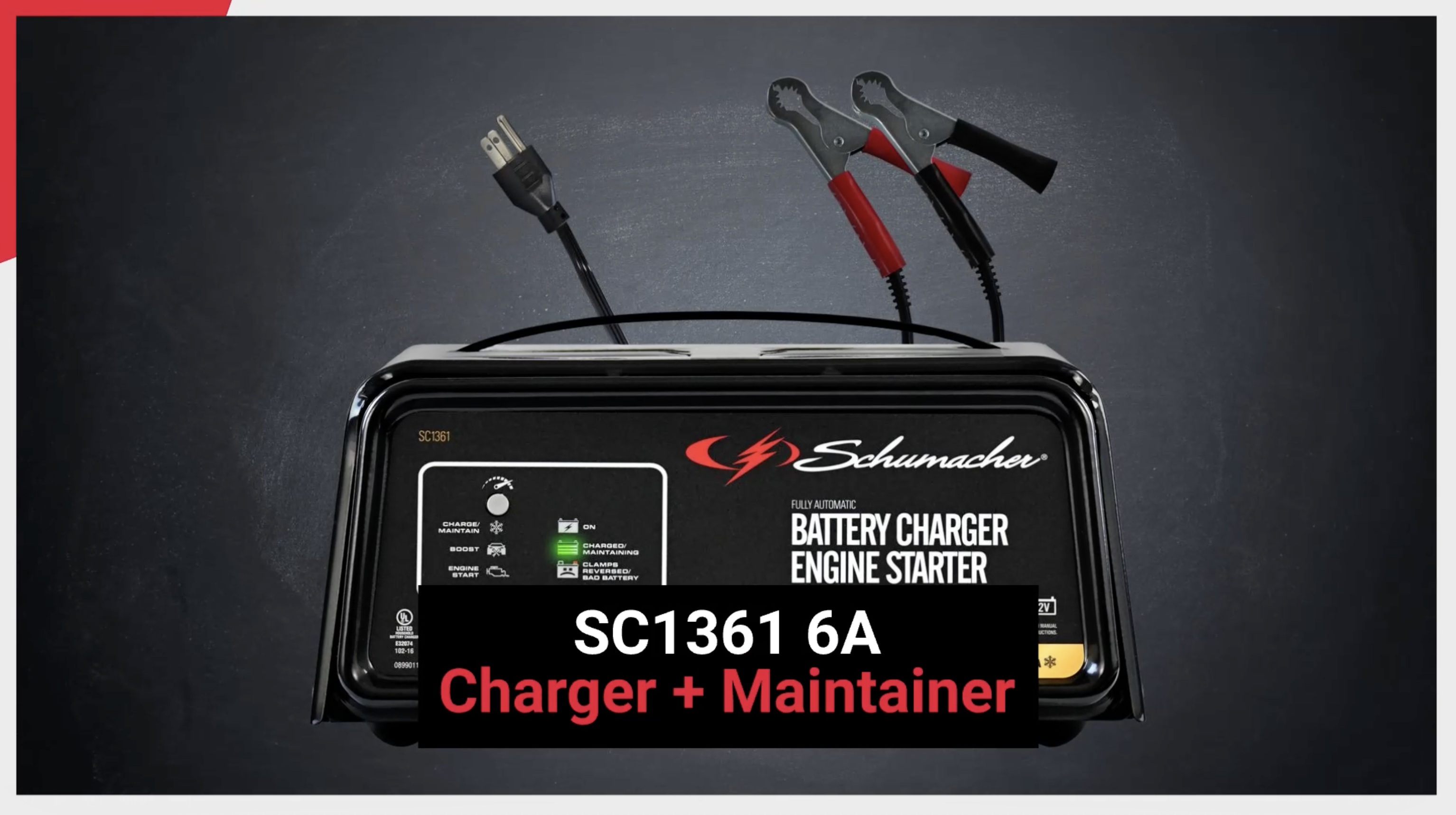 thumbnail video image 2 of Schumacher Electric 6A Car Battery Charger/50A Engine Starter, Maintainer, 10A Boost, 12V Sport, Auto, and Marine Batteries, SC1361, 2 of 8