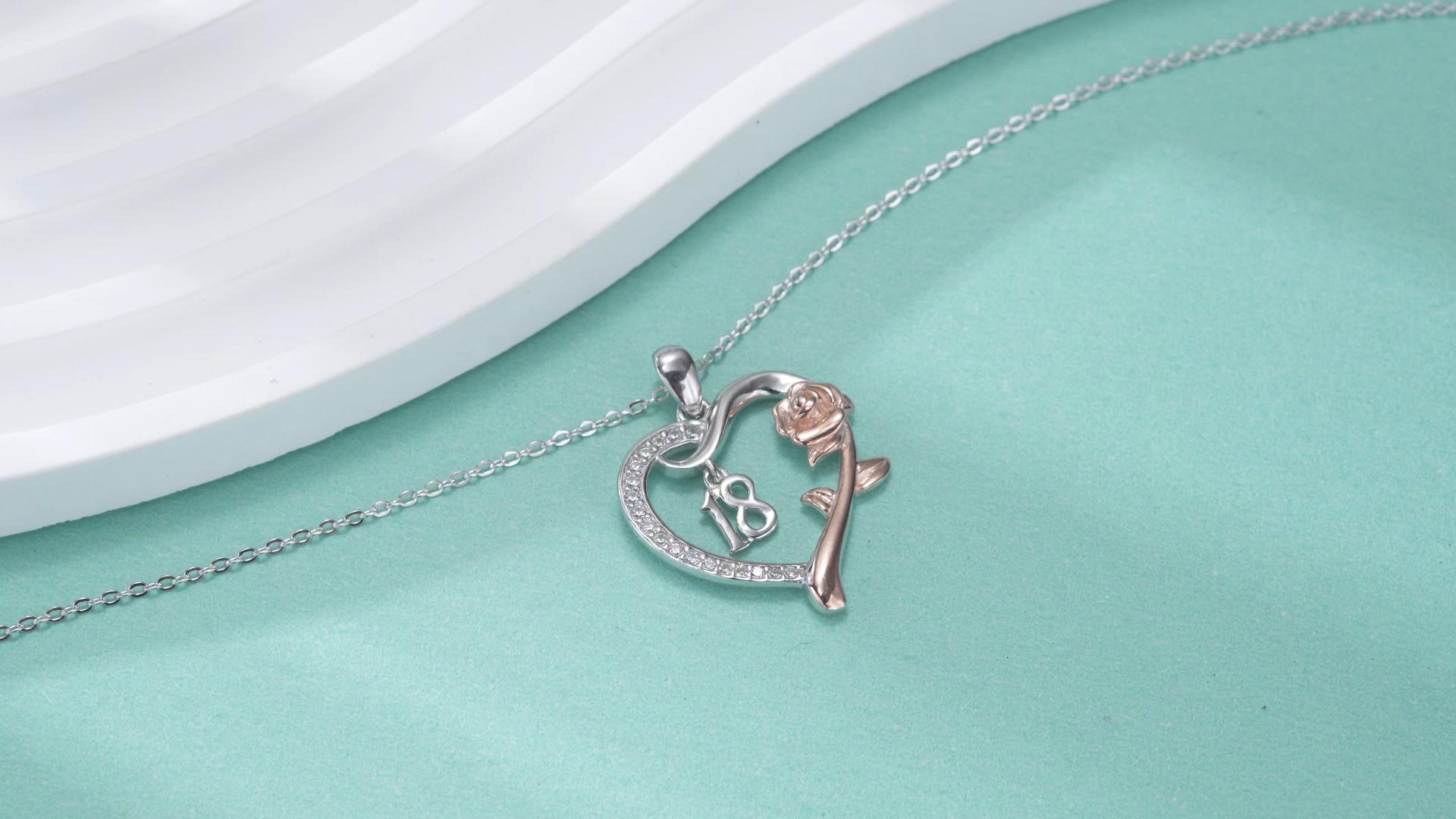 thumbnail video image 2 of Coachuhhar 18 Year Old Birthday Gifts 925 Sterling Silver Love Heart Rose Flower Pendant Necklace 18th Jewelry Christmas Gifts for Women Girlfriend Sister, 2 of 8