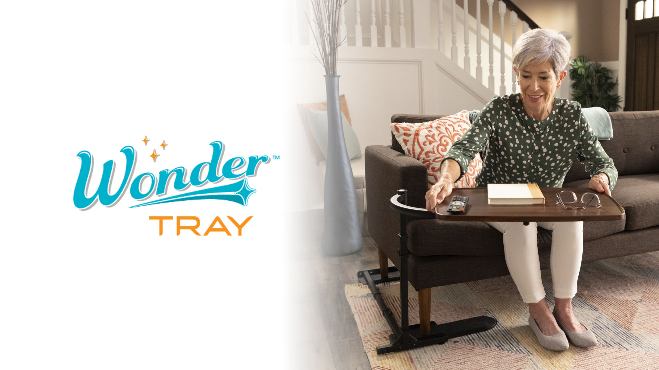 thumbnail video image 2 of Stander Wonder Tray, Adjustable Swivel TV Tray Table, Large Laptop Stand, Couch Desk, Side Table & Gaming Desk, Tray for Eating on Couches, Chairs & Recliners, Black Base with Walnut Tray, 2 of 8