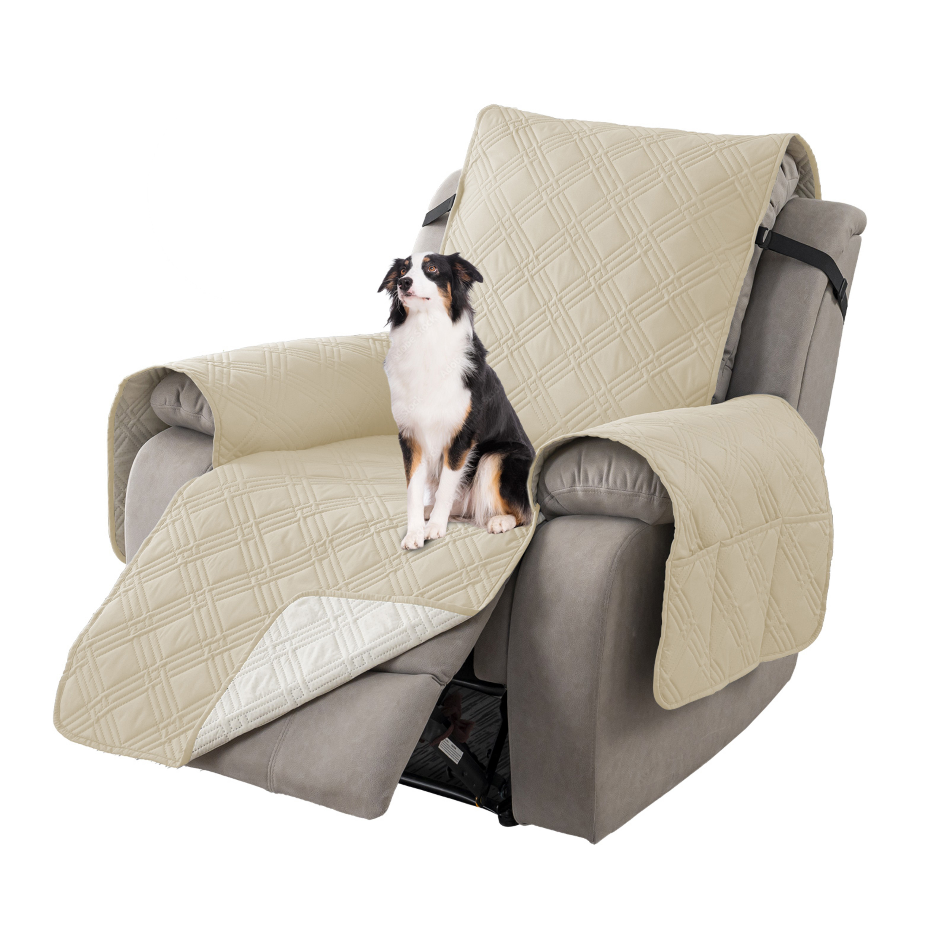 thumbnail video image 2 of Lavish Cover 25IN Recliner Cover Slipcover, Wine Red Quilted Sofa Protector with Pockets, Non-Slip Armchair Cover for Living Room, 2 of 9