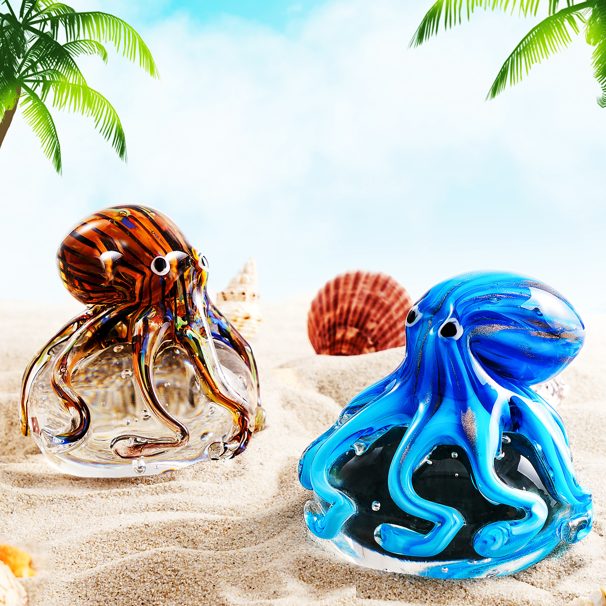 Hand Blown Glass Octopus Figurine, Sea Animal Aquarium Decoration ...