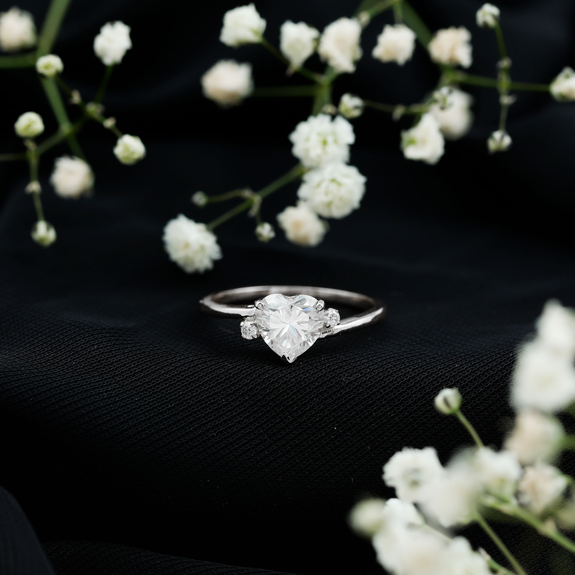 thumbnail video image 2 of Rosec Jewels Moissanite Heart Engagement Ring 1 Carat - Moissanite Solitaire Ring - 7 mm - D-VS1 Quality, 18K Yellow Gold, US 7.00, 2 of 9