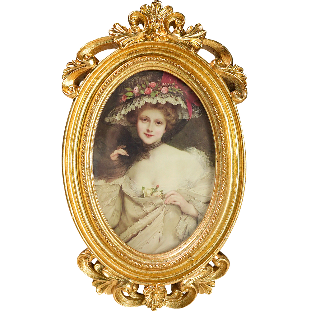 thumbnail video image 2 of 4x6 Vintage Picture Frame, Oval Gold Picture Frame with Real Glass Front, Ornate Antique Retro Photo Frame, Wall or Table Top Photo Display, Vintage Decor, Gallery, Gift Idea,Gold, 2 of 7