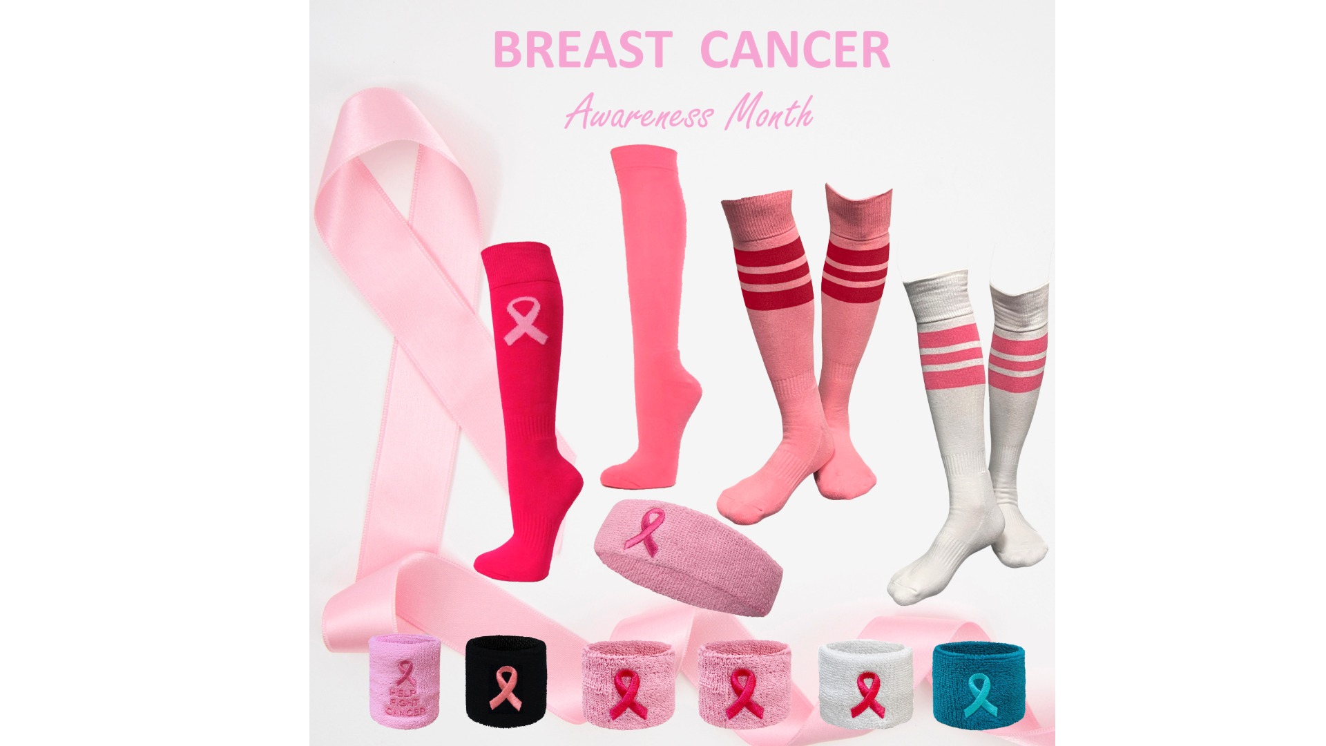 thumbnail video image 2 of Couver Pink Breast Cancer Awareness Strpied Athletic Tube Knee High Socks, Brigth Yellow Medium, 2 of 9