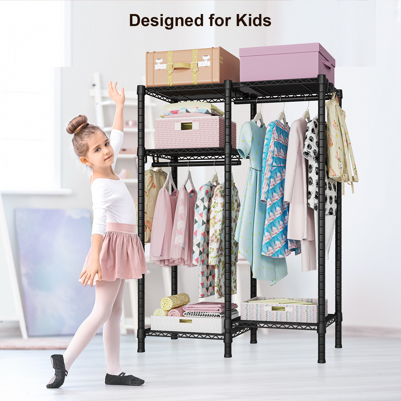 thumbnail video image 2 of Ulif F1 Closet Organizer 4-Tier Adjustable Garment Rack for Small Spaces, 410lbs Capacity Metal Clothes Rack with 2 Hanging Rods , 31.2"W x 48"H, White, 2 of 8