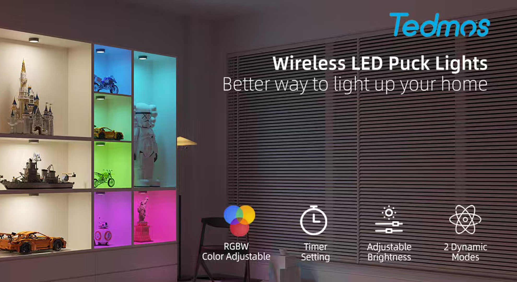 thumbnail video image 2 of 2400mAh USB Rechargeable Puck Lights with Remote Control, Black RGB Battery Operated Tap Light Stick on Push LED Under Cabinet Lighting Wireless Magnetic For Kitchen Counter Shelf Closett, 2 of 11