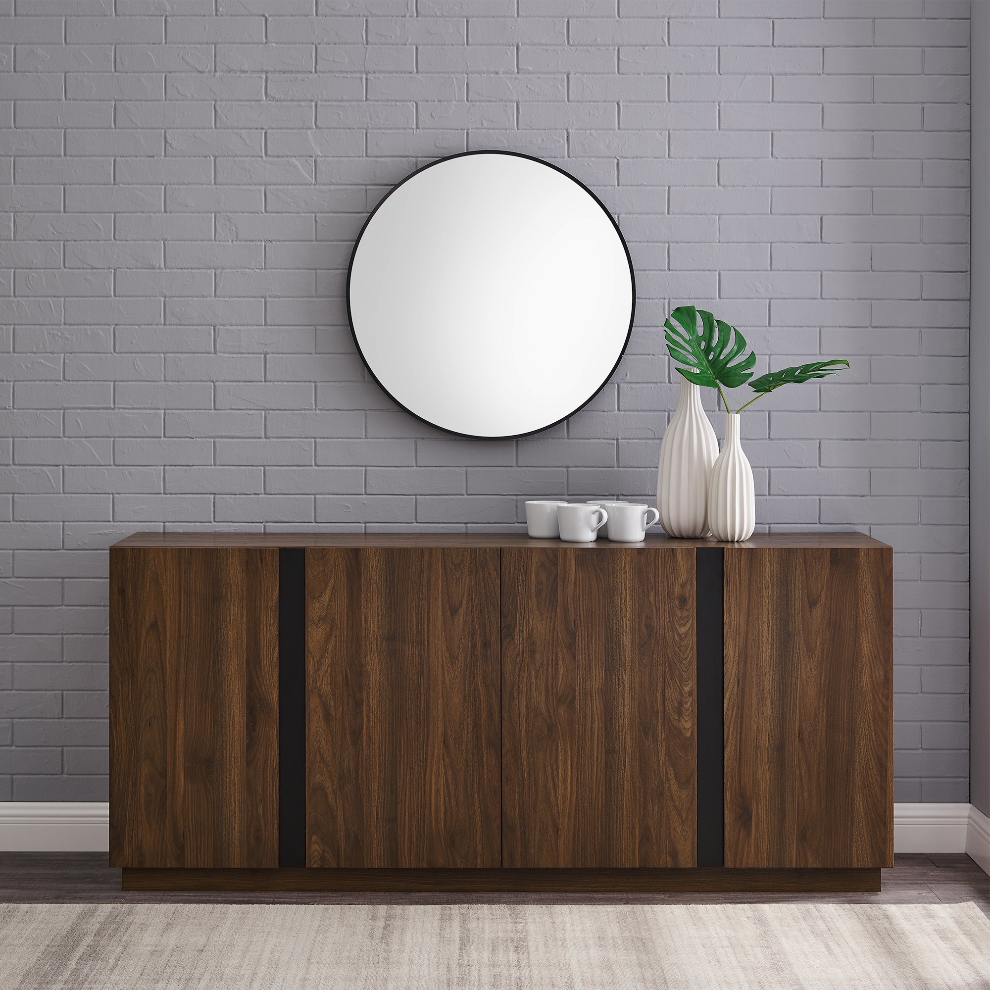 thumbnail video image 2 of Walker Edison Modern 4-Door TV Stand for TVs up to 80”, Slate Grey, 2 of 10