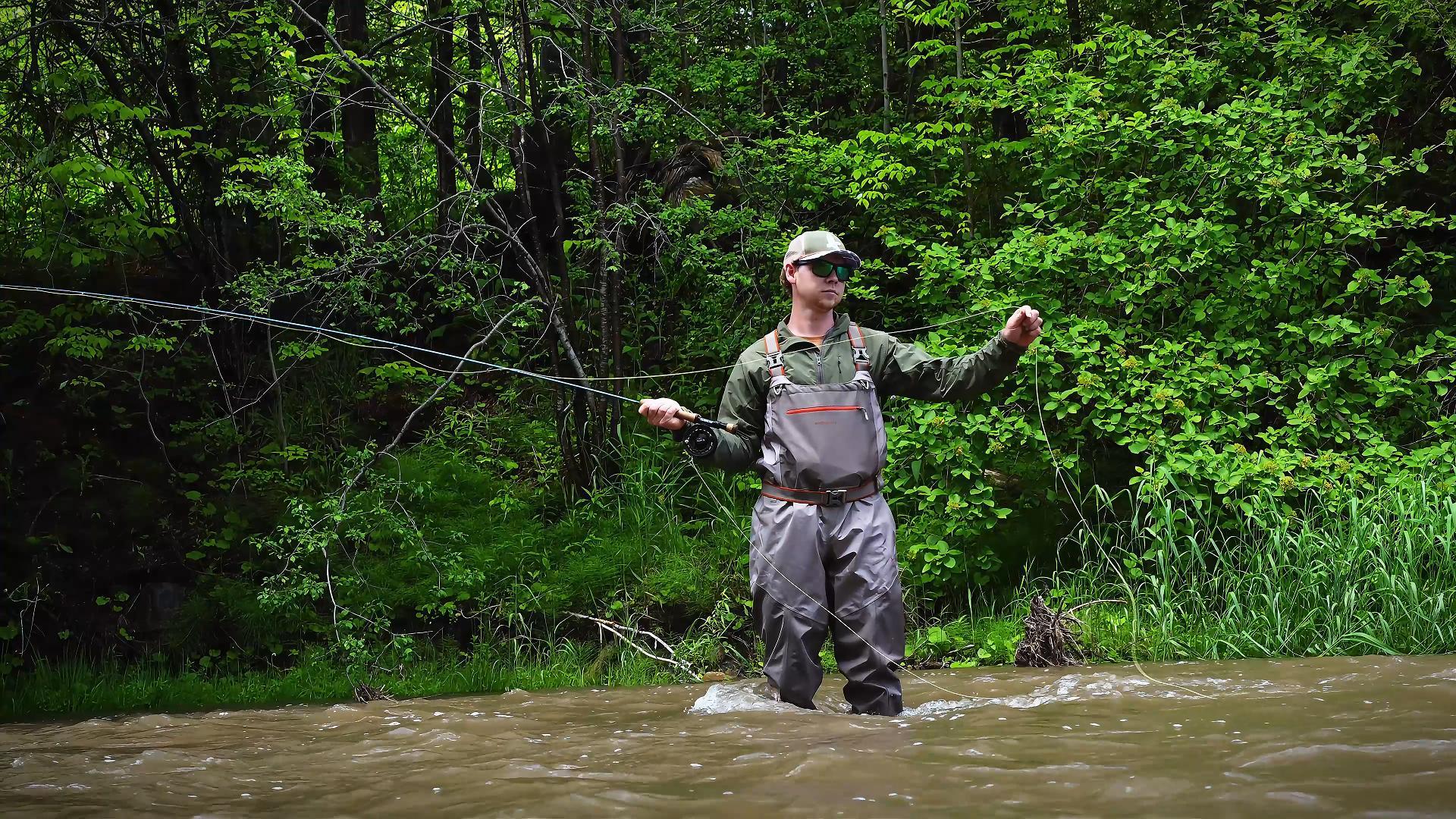 thumbnail video image 2 of Bassdash Men's Fishing Wader, Waterproof Breathable Chest Waders, Stocking Foot, Lightweight, Tan, 2 of 9