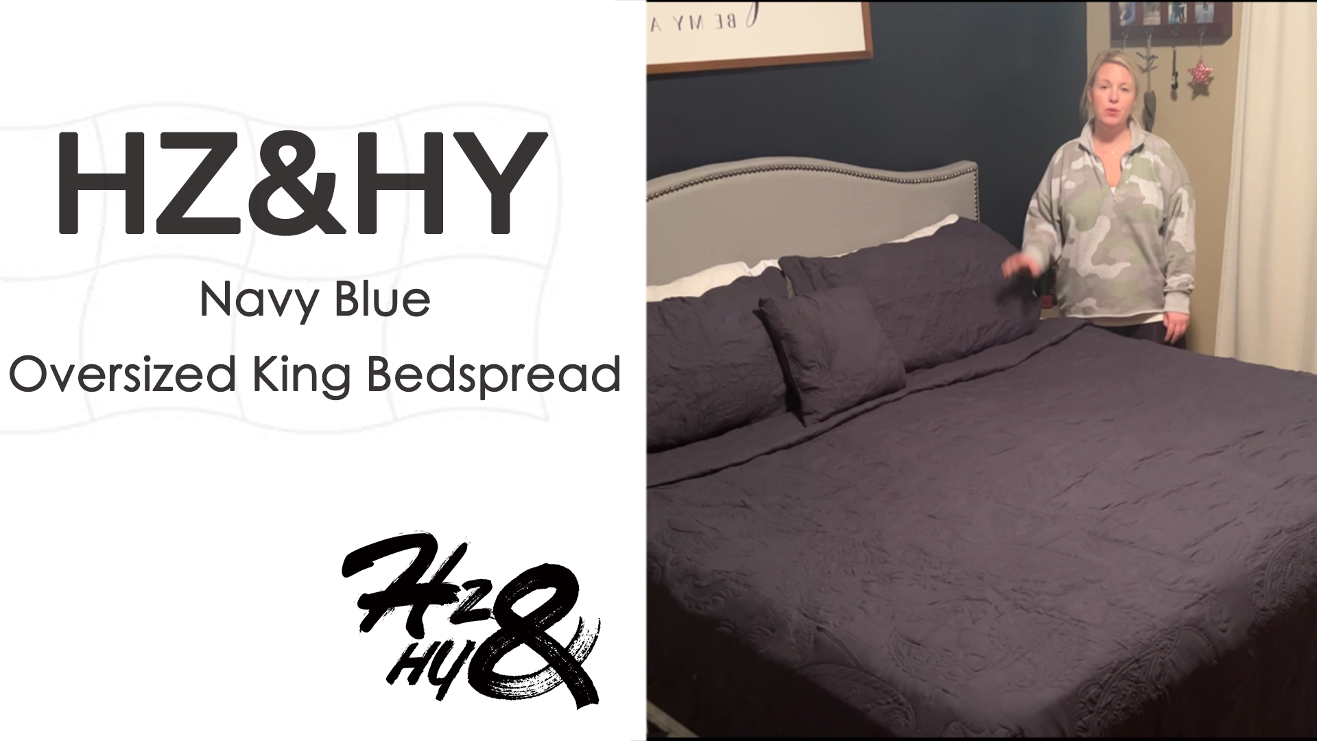 thumbnail video image 2 of HZ & HY Oversized King Bedspread 120x118 - Paisley Pattern Quilt Set - Gorgeous & Elegant Style Bedding Coverlets, Reversible, Lightweight, 5 Piece, King Size, Polar Night, 2 of 9
