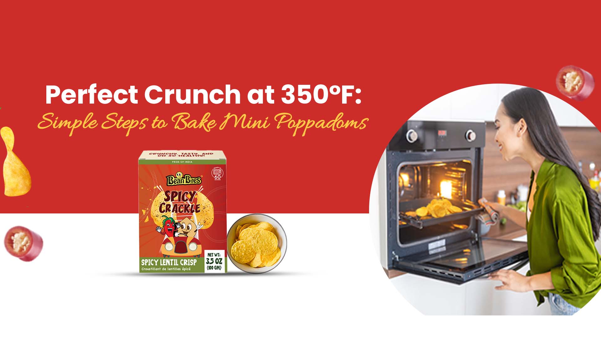 thumbnail video image 2 of Pride India Bean Bites Spicy Lentil Crisps, 3.53 oz, 2 of 9