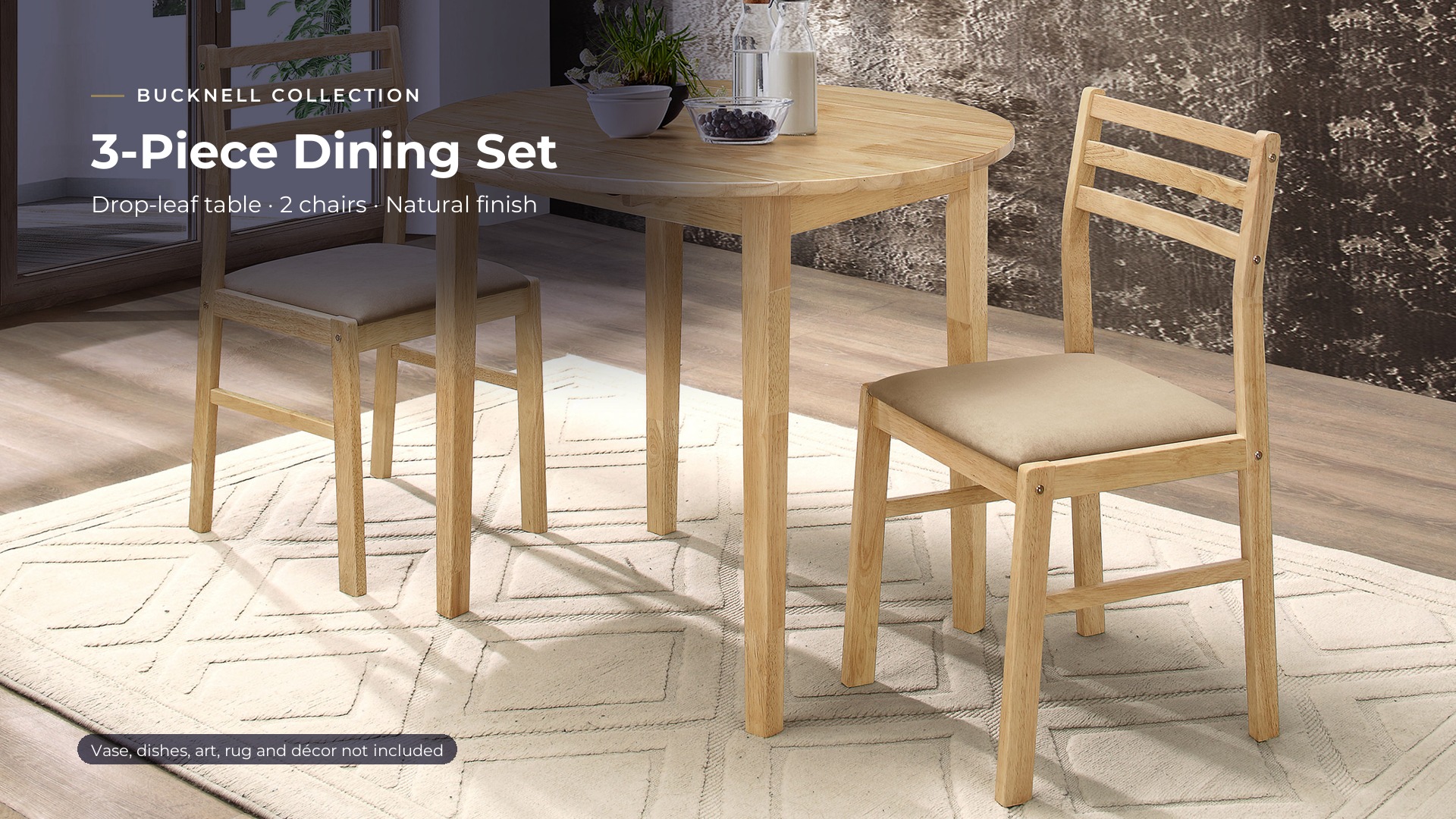 thumbnail video image 2 of Coaster Bucknell 3-Piece Round Drop Leaf Dining Table Set, Natural, 2 of 15