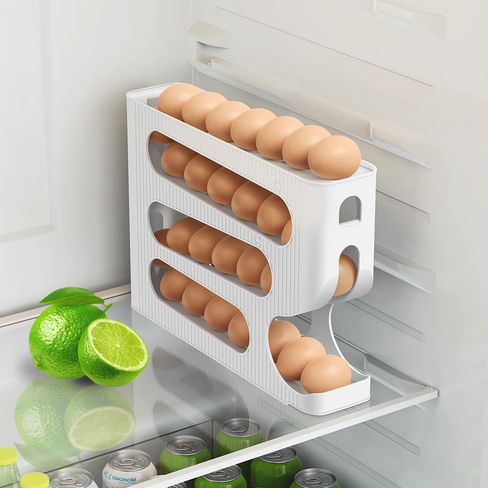 thumbnail video image 2 of Sotfamily Space Saving Egg Holder for Refrigerator, Holds up to 28 Eggs, Plastic, White, 2 of 10
