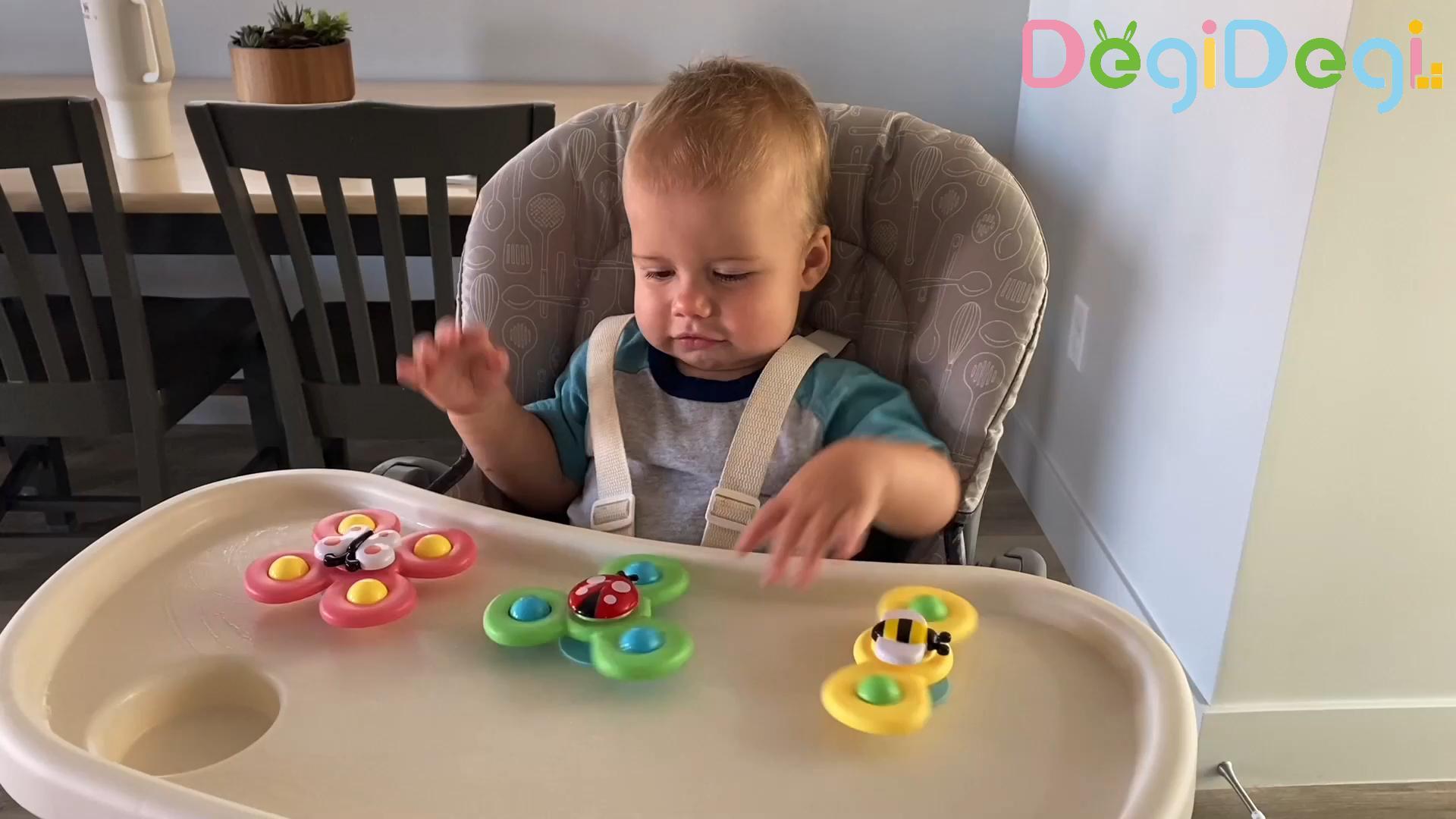 thumbnail video image 2 of DEGIDEGI 3 PCS Suction Cup Spinner Fidget Toys, Anxiety Relief Sensory Spinning Tops for Toddlers, Portable Bath Toys for Kids Ages 1-3, 2 of 11