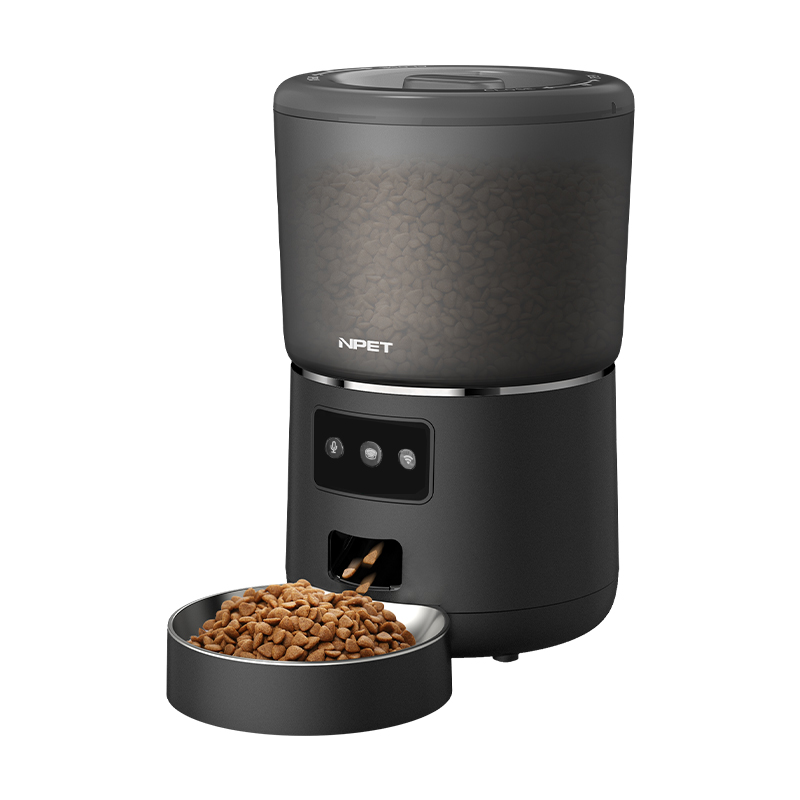 thumbnail video image 2 of NPET Automatic Cat Feeders, 135oz/4L Clog-Free Automatic Dog Feeder with Stainless Steel Bowl, Anti-bite Cable for Cats, Small & Medium Dogs, 2 of 8