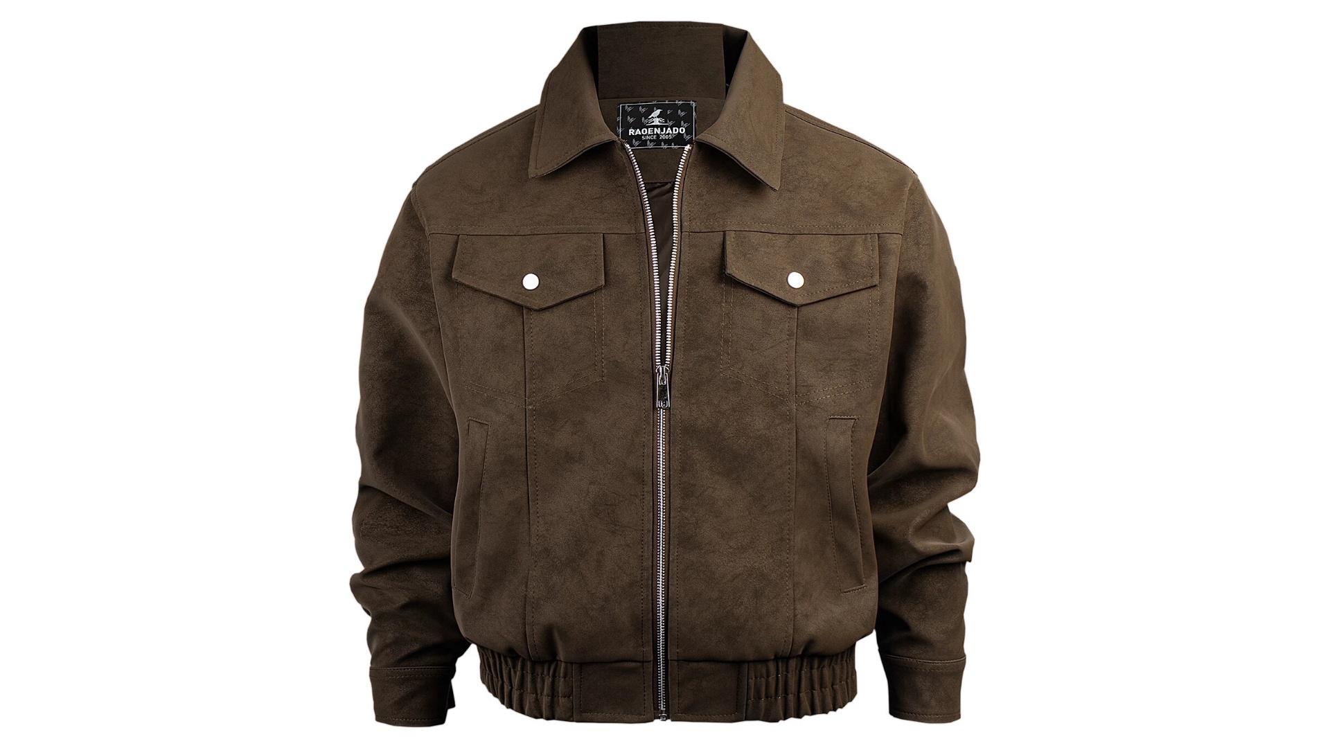 thumbnail video image 2 of RAOENJADO Mens Racer Jacket PU Faux Leather Bomber Varsity Coat Casual Vintage Biker Streetwear Brown L, 2 of 8