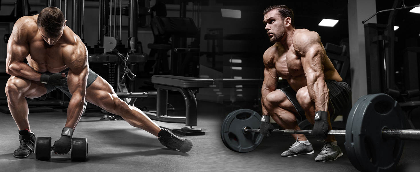 thumbnail video image 2 of RDX Workout Gloves with, 15-Inch Long Support Strap Anti Slip Palm Protection, Weight Lifting, Powerlifting Deadlifting Bodybuilding Gym Fitness Exercise Training, Men Women, 2 of 6