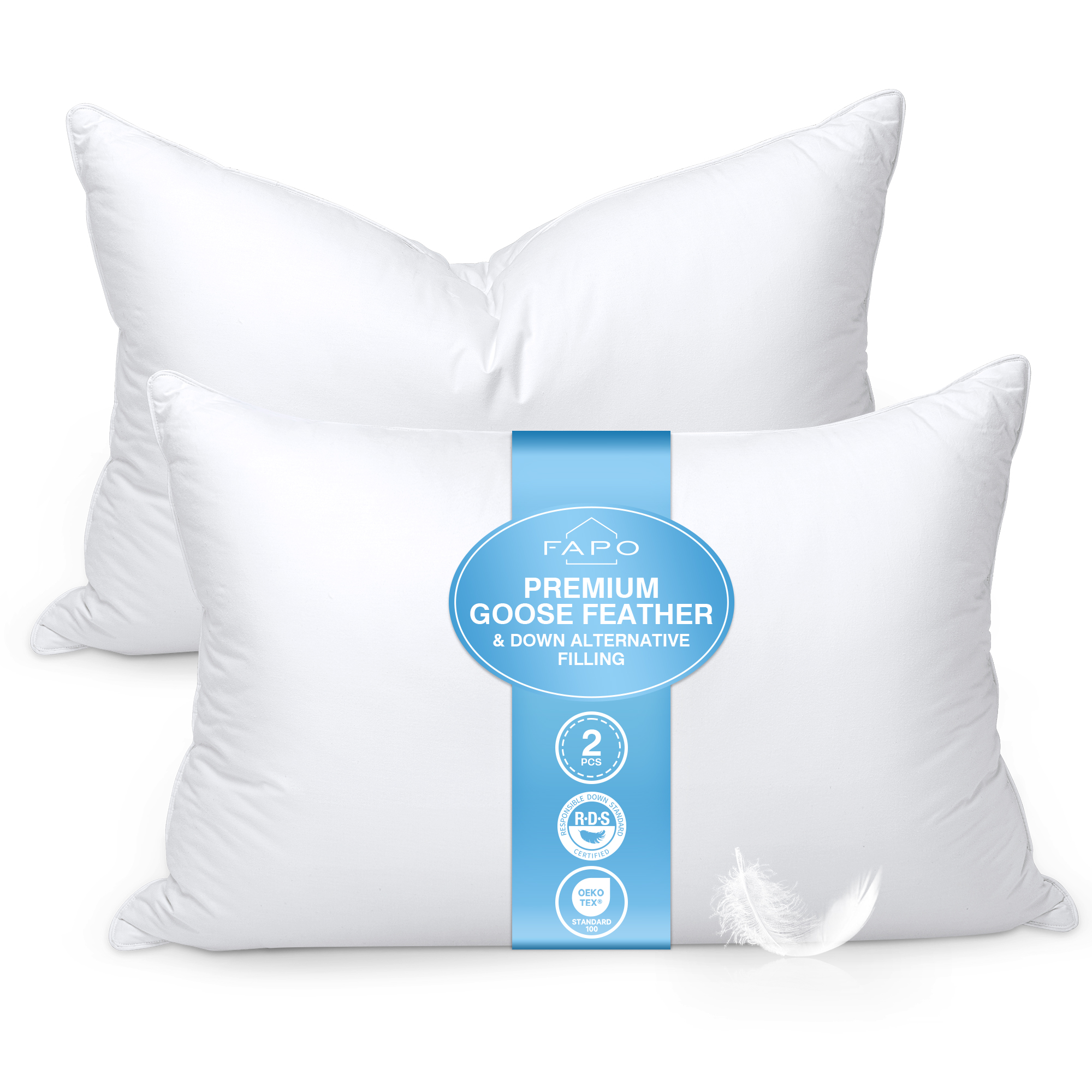 thumbnail video image 2 of FAPO Goose Feather and Down Pillows Queen Size Set of 2 Luxury Hotel Bed Pillows with Cotton Cover, 2 of 12