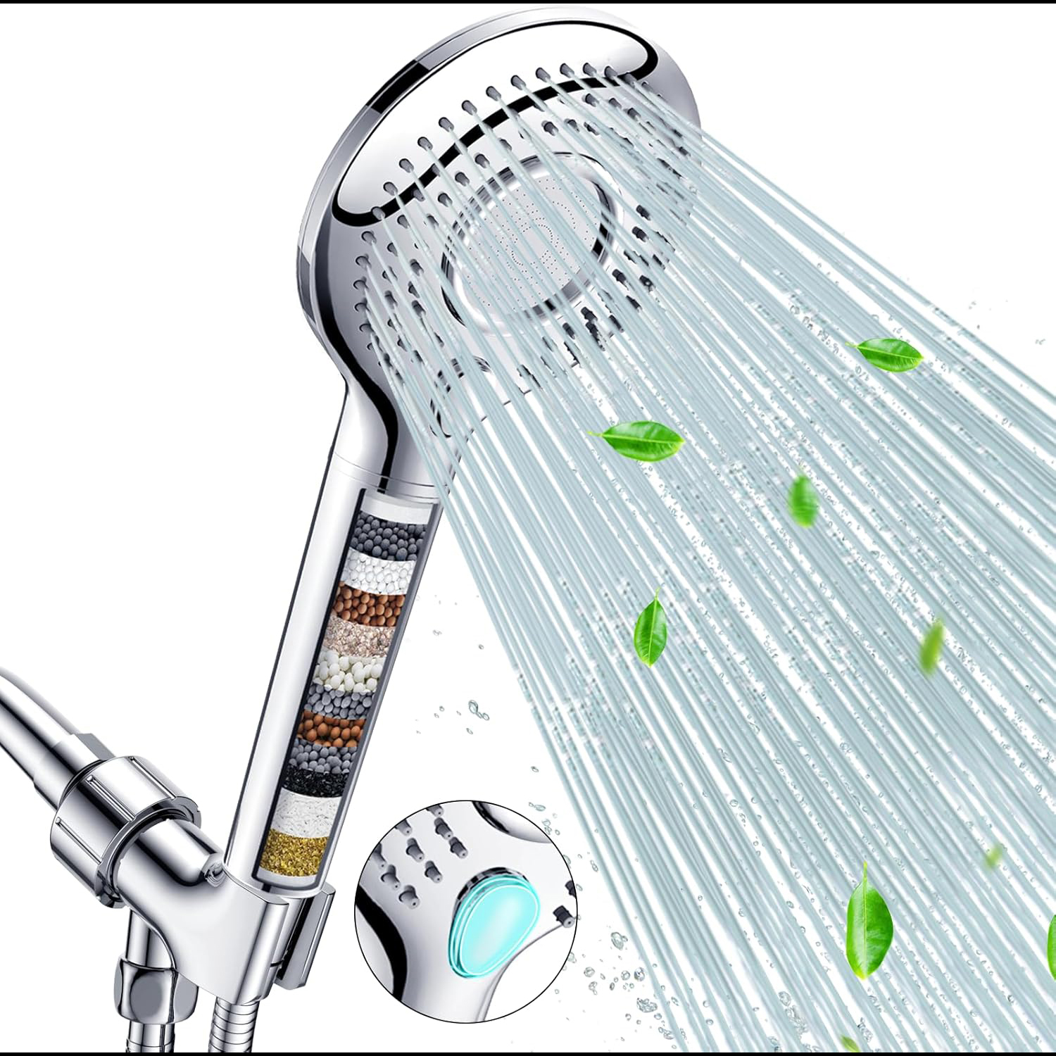 thumbnail video image 2 of FEELSO High Pressure 3 Spray Showerhead, Filtered Shower Head with Handheld, Includes 60" Hose & 15-Stage Filter for Hard Water - Promotes Softer Skin, 2 of 8
