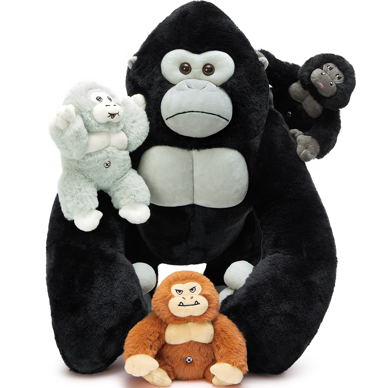 thumbnail video image 2 of MorisMos 19.6" Black Gorillas Stuffed Animal Mommy Gorillas with 3 Baby Plush Toys, 2 of 9