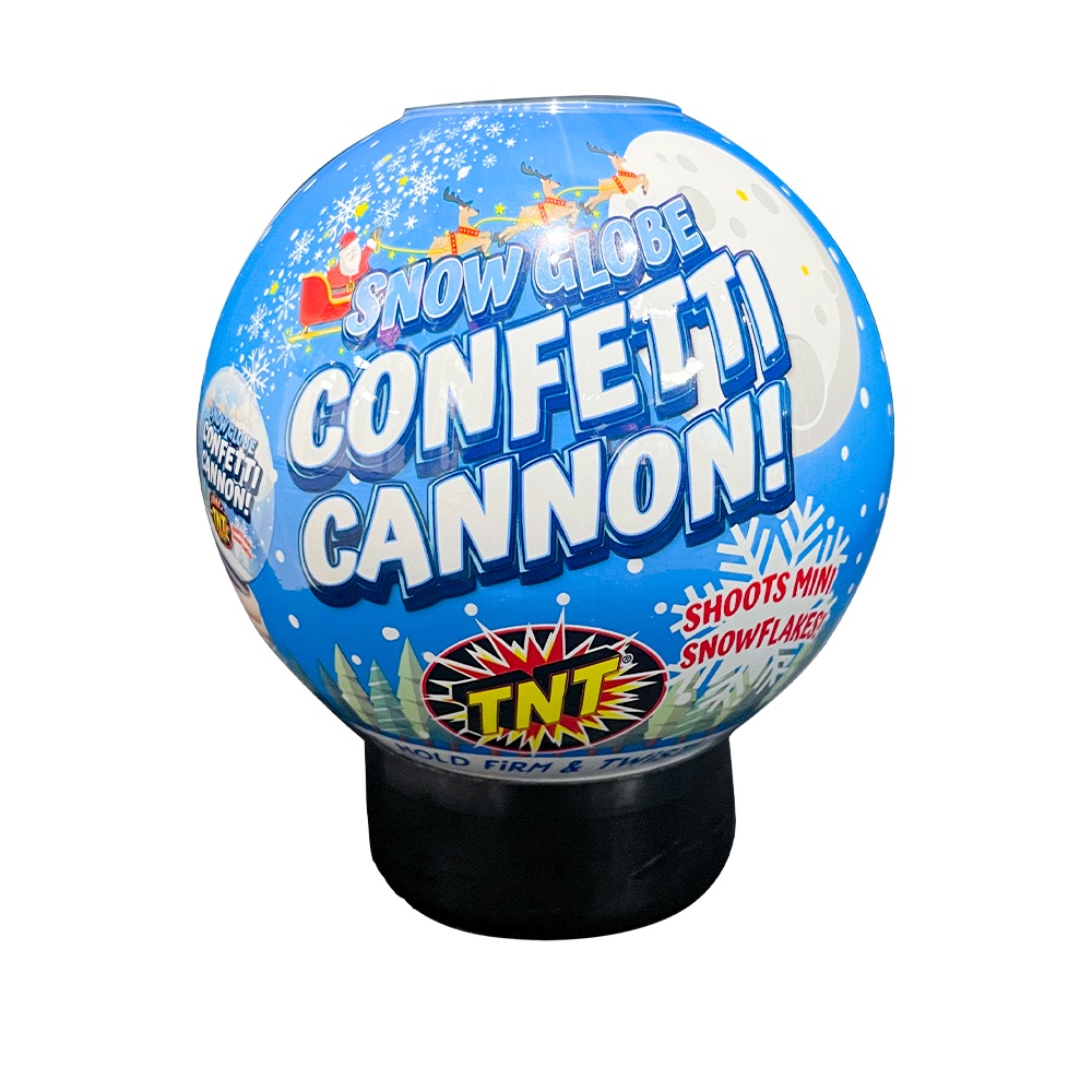 thumbnail video image 2 of TNT Fireworks, Snow Globe Confetti Cannon, White Shaped Snowflakes, Party, 2 of 9