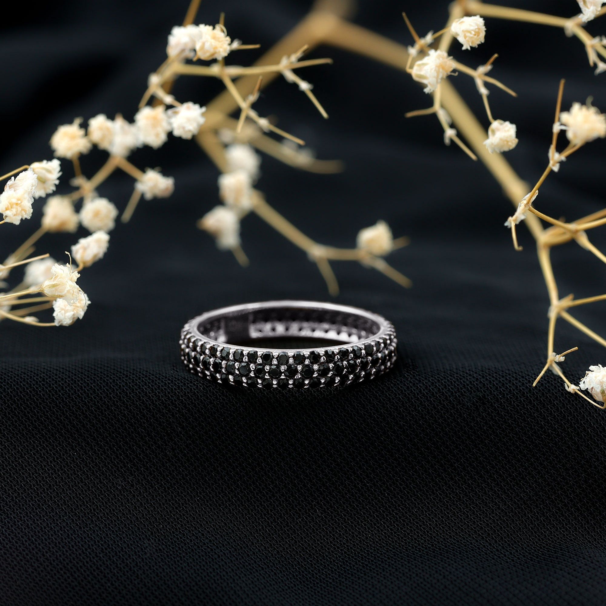 thumbnail video image 2 of Rosec Jewels Natural Black Onyx Full Eternity Ring for Women, December Birthstone Band Ring, 925 Sterling Silver, US 4.00, 2 of 8