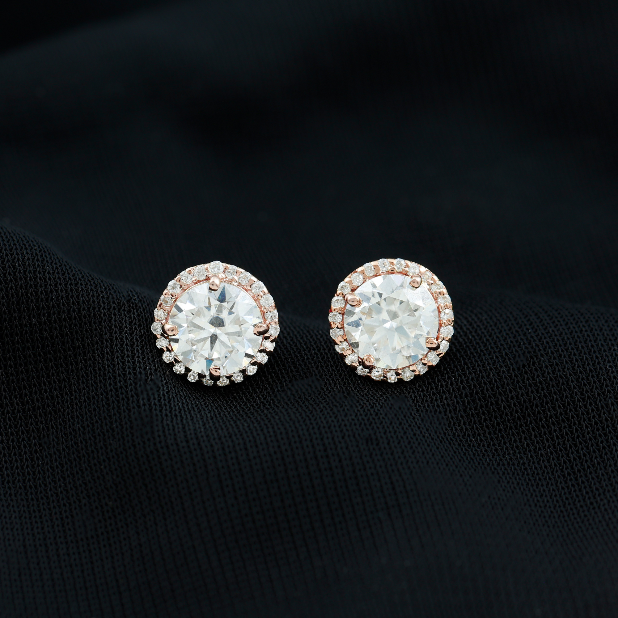 thumbnail video image 2 of Rosec Jewels Lab Grown Diamond Halo Earrings - Round Studs Earrings for Women - EF-VS Quality - Ready to Gift, 925 Sterling Silver, 2 of 5