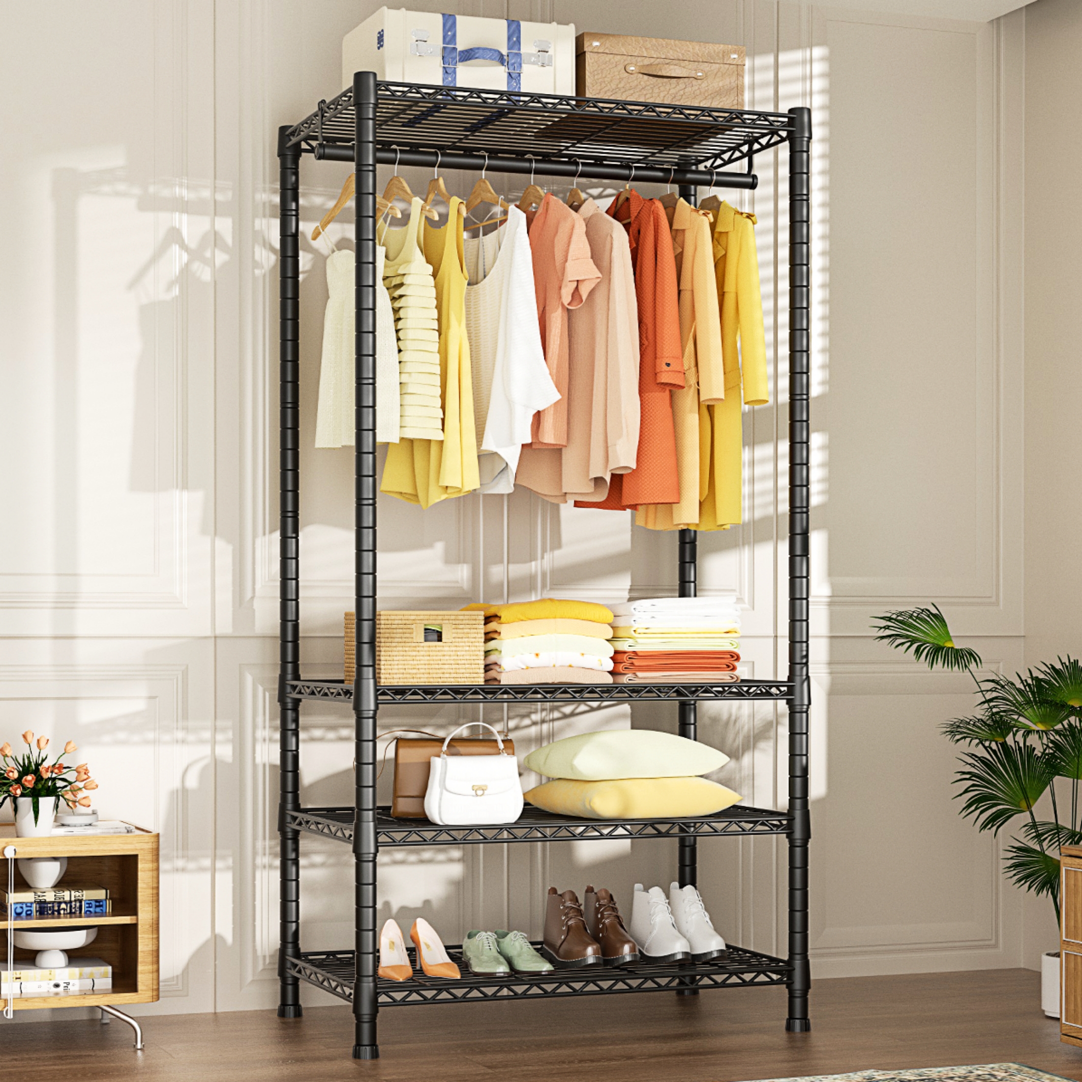 thumbnail video image 2 of Ulif H2 Heavy Duty Clothes Rack and Small Clothing Wardrobe Closet Organizer Garment Rack for Portable Hanging Clothes​ ,Max Load 500 LBS(Black), 2 of 10