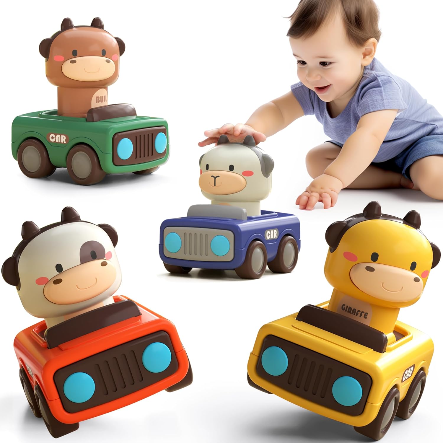 thumbnail video image 2 of 1 Year Old Baby Toys Car Gift Set – 4-Pack Press & Go Animal Cars for 12-24 Months, Toddler Friction Car Toys for Boys & Girls Ages 1-3, 2 of 7