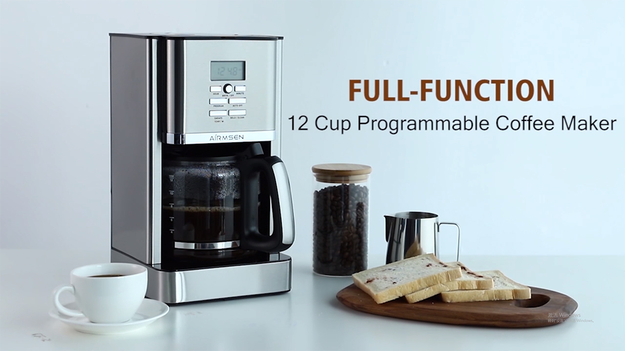 thumbnail video image 3 of AIRMSEN Stainless Steel 12 Cup Drip Coffee Maker, Programmable Coffee Machine Self-Cleaning, 3 of 11