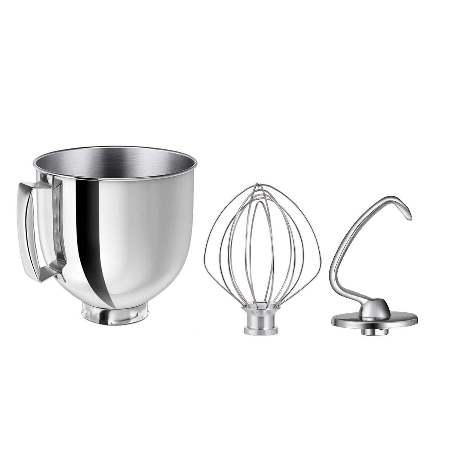 thumbnail video image 2 of 3-Piece 5QT Steel Bowl Set: Handle, 6-Wire Whisk & Dough Hook for KitchenAid Tilt, 2 of 11