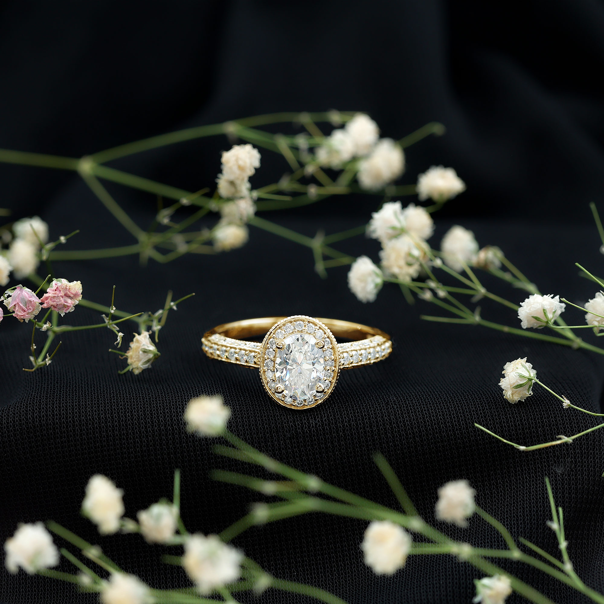 thumbnail video image 2 of Rosec Jewels Lab Grown Diamond Halo Ring - Oval Engagement Ring Vintage Style - EF-VS Quality, 18K White Gold, US 7.00, 2 of 9