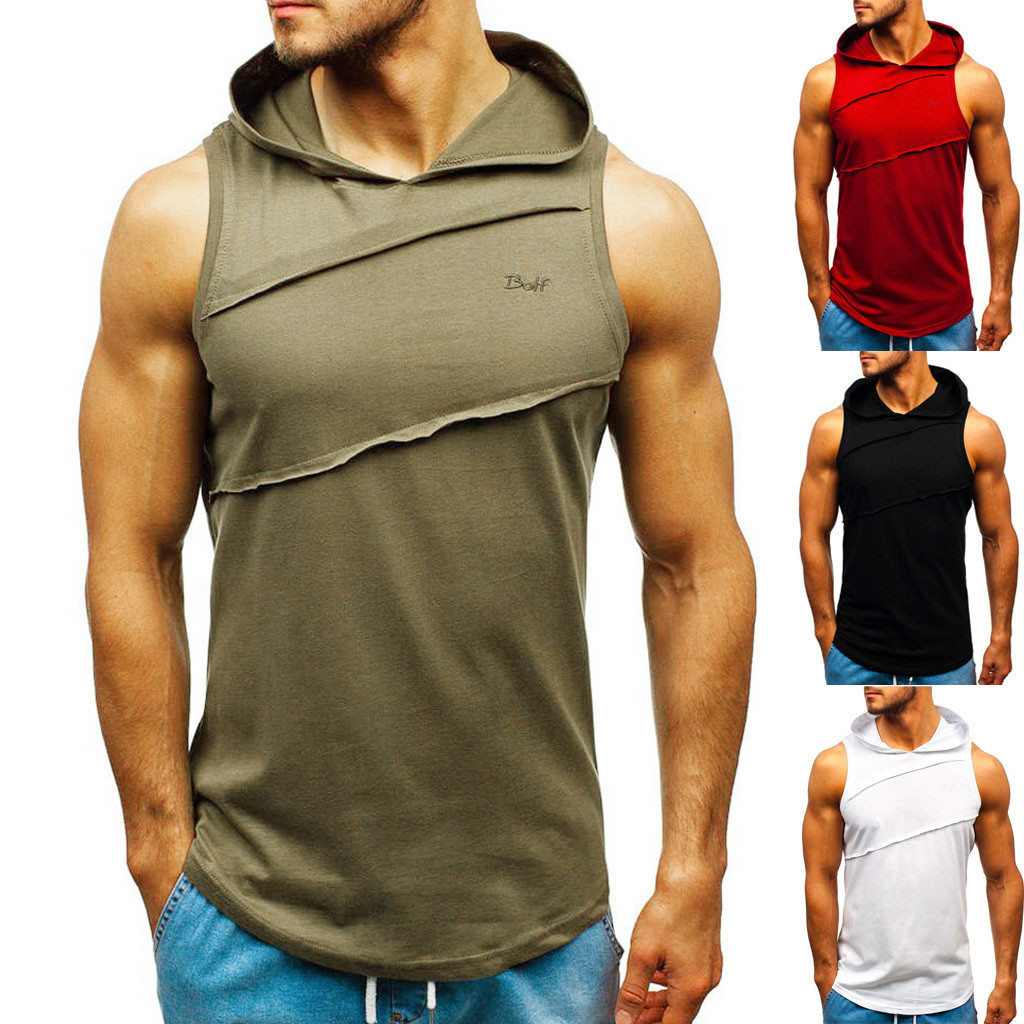 thumbnail video image 2 of GZWYHT Mens Tank Tops,Sleeveless Shirts Men Hooded Striped Splicing vest jacket Patchwork Sleeveless Contrast Hoodie Vest for Men,Men Clothing White M, 2 of 9