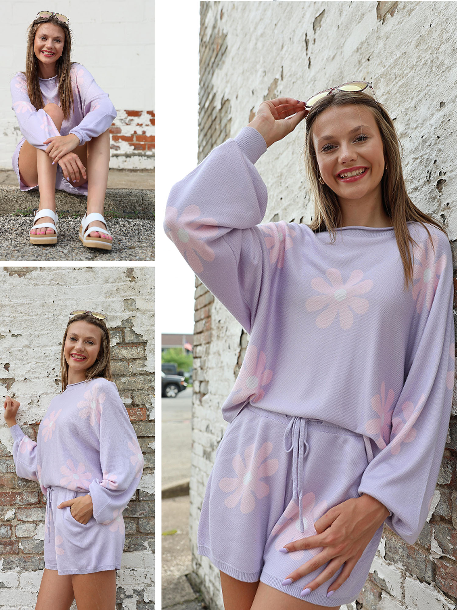 thumbnail video image 2 of Avidlove Knit Pajama Set for Women Long Sleeve Floral Tops and Shorts Lounge Set with Pocket 2 Piece Matching Outfits Casual Sweater Sets Sleepwear, 2 of 8