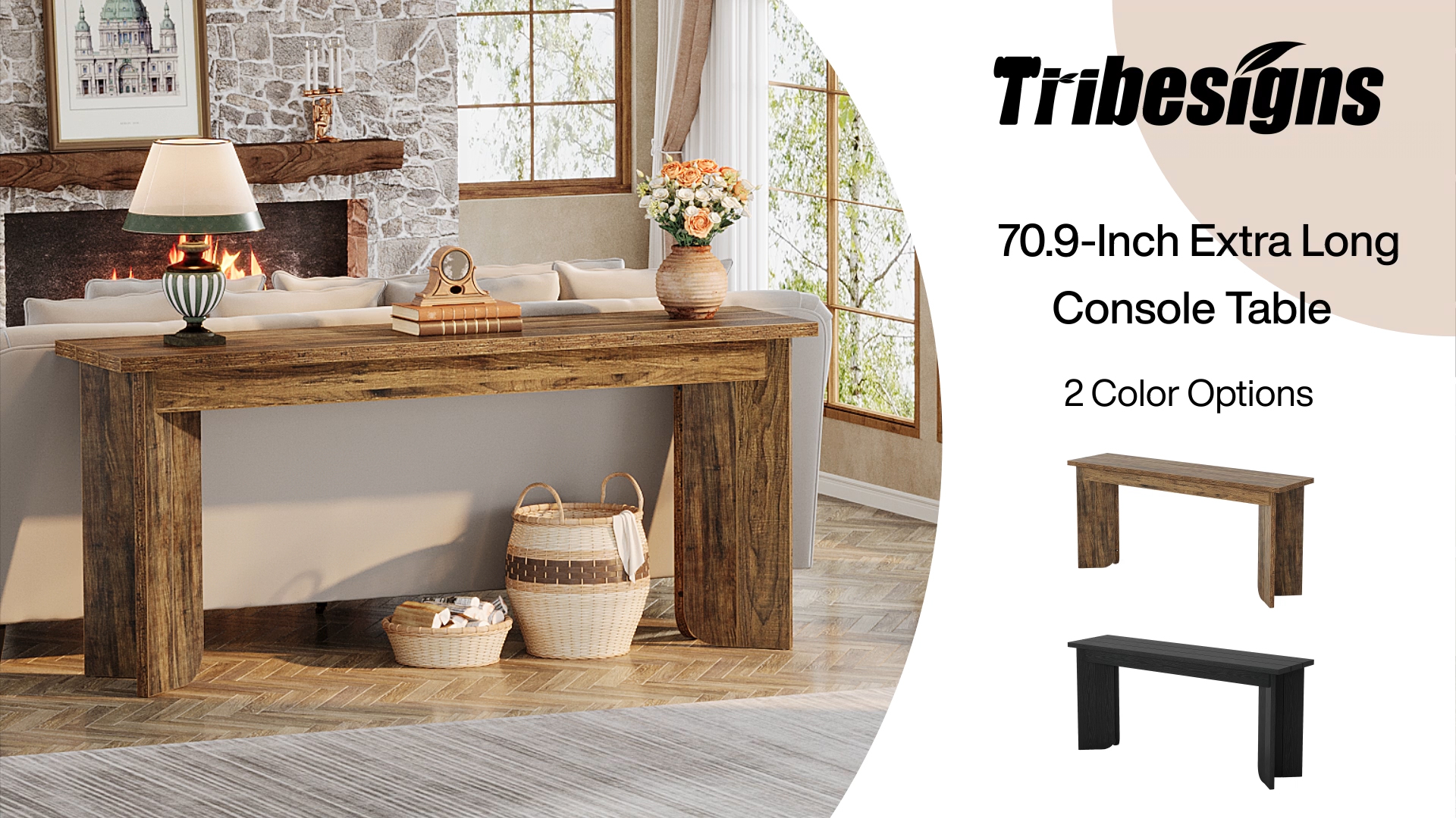 thumbnail video image 2 of Tribesigns 70.9-Inch Extra Long Console Table, Farmhouse Sofa Console Table with Widened Tabletop, 2 of 6